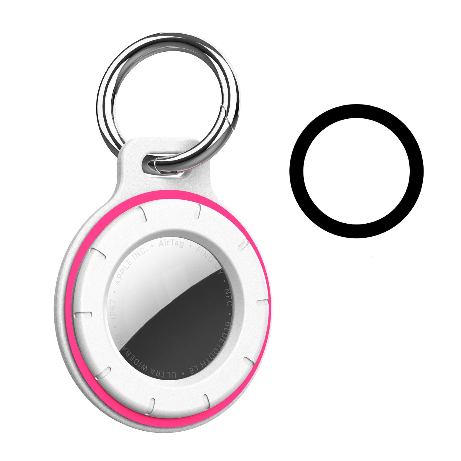 For AirTag 2nd Gen / AirTag 1st Gen Secure Twist Lock Protective Cover With Spring O-Ring(White+Rose Red) - Shopkiz.com