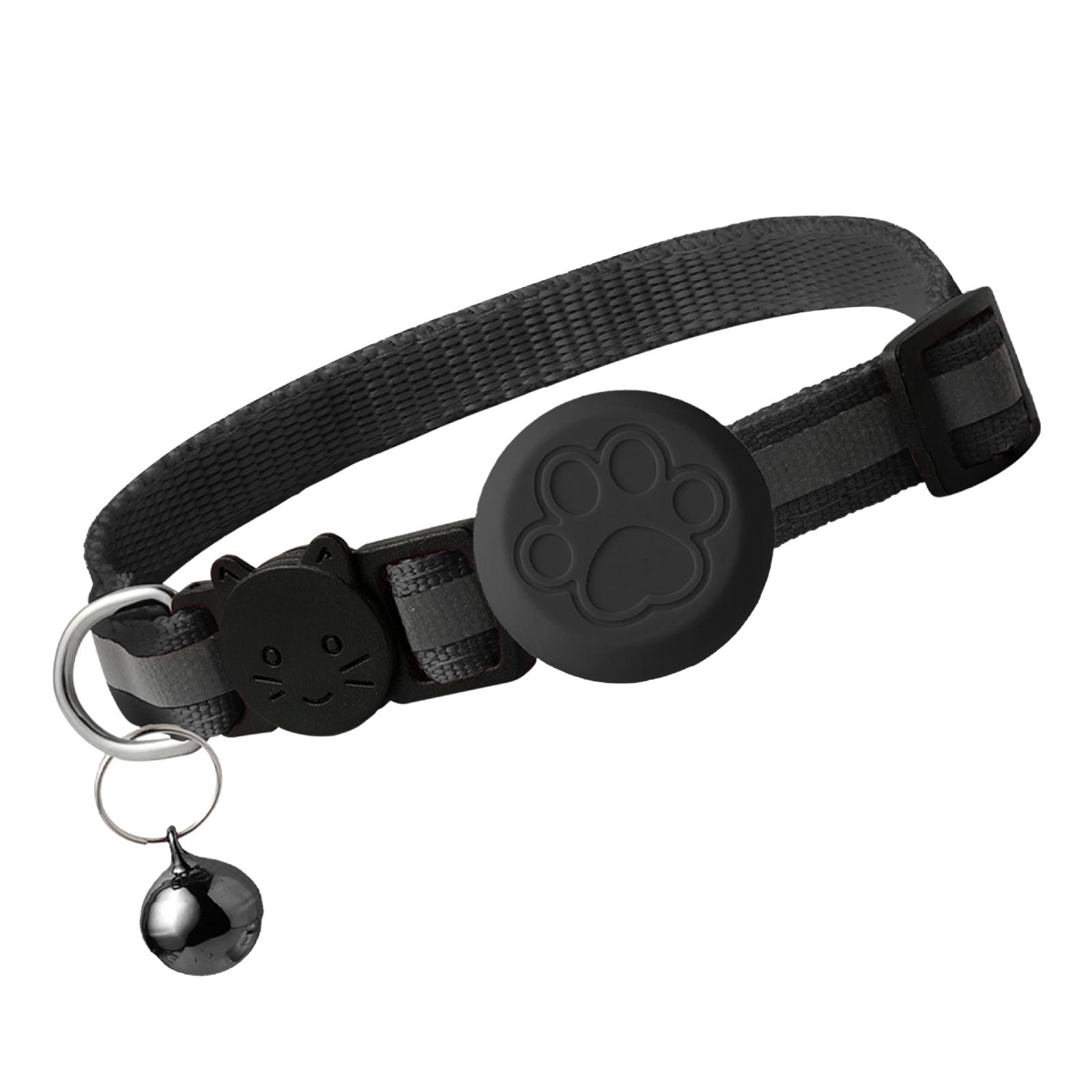 For AirTag 2nd Gen / AirTag 1st Gen Reflective Cat Collar Cute 3D Paw Print Pet Collar With Bell(Black) - Shopkiz.com
