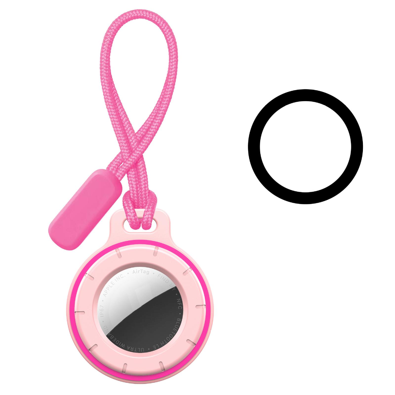 For AirTag 2nd Gen / AirTag 1st Gen Secure Twist Lock Protective Cover with Loop Lanyard(Pink) - Shopkiz.com