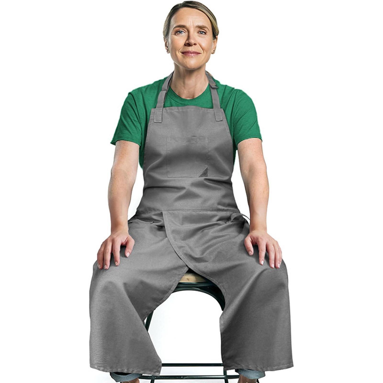 Split Leg Pottery Apron Adjustable Cotton Blend Overlapping Bib Apron with Pockets & Loops(Grey) - Shopkiz.com