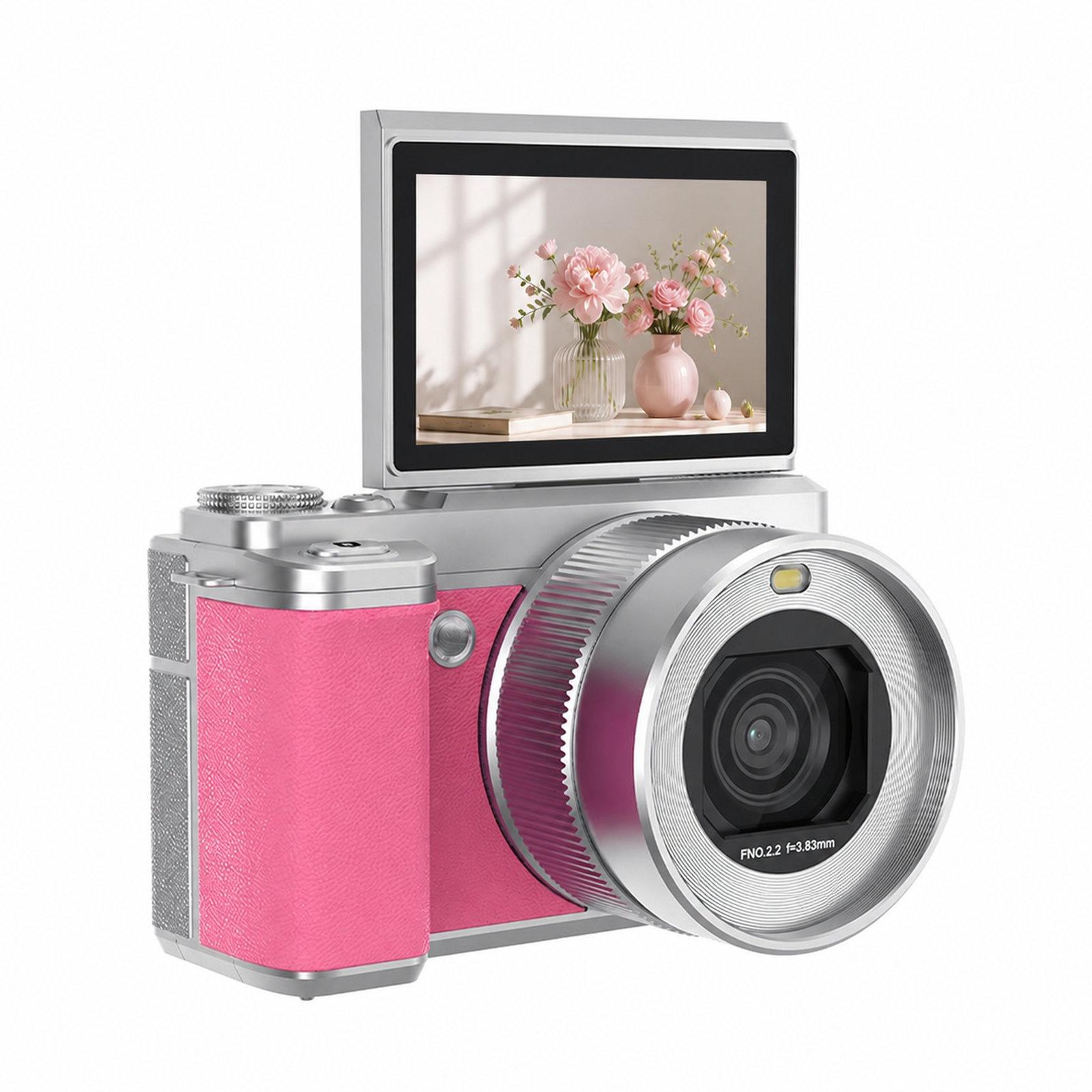 5K 18X Zoom Vlogging Camera With 180-Degree Flip Screen Dual Lens 80MP Digital Camera 32GB Card(Pink) - Shopkiz.com