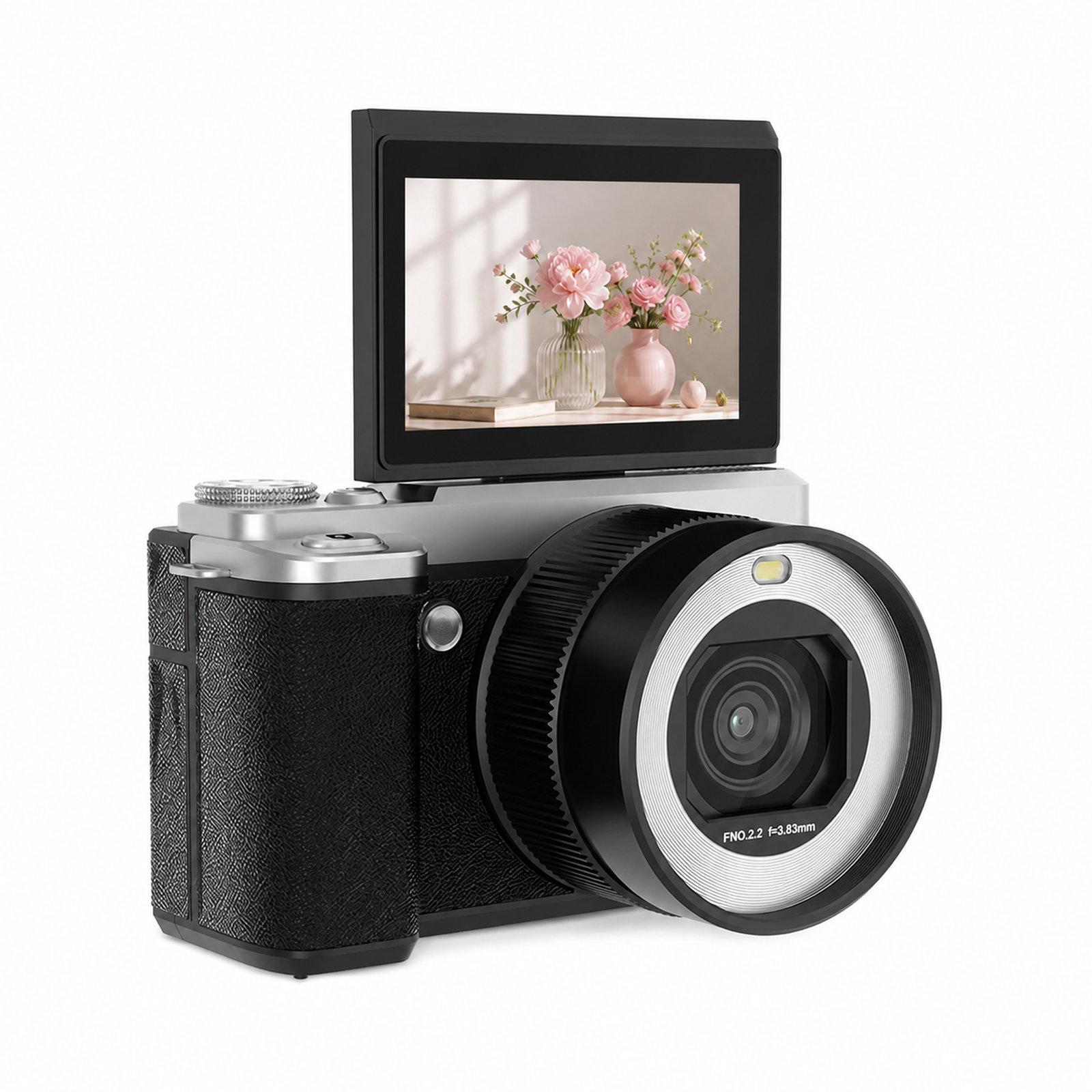 5K 18X Zoom Vlogging Camera With 180-Degree Flip Screen Dual Lens 80MP Digital Camera 32GB Card(Black) - Shopkiz.com