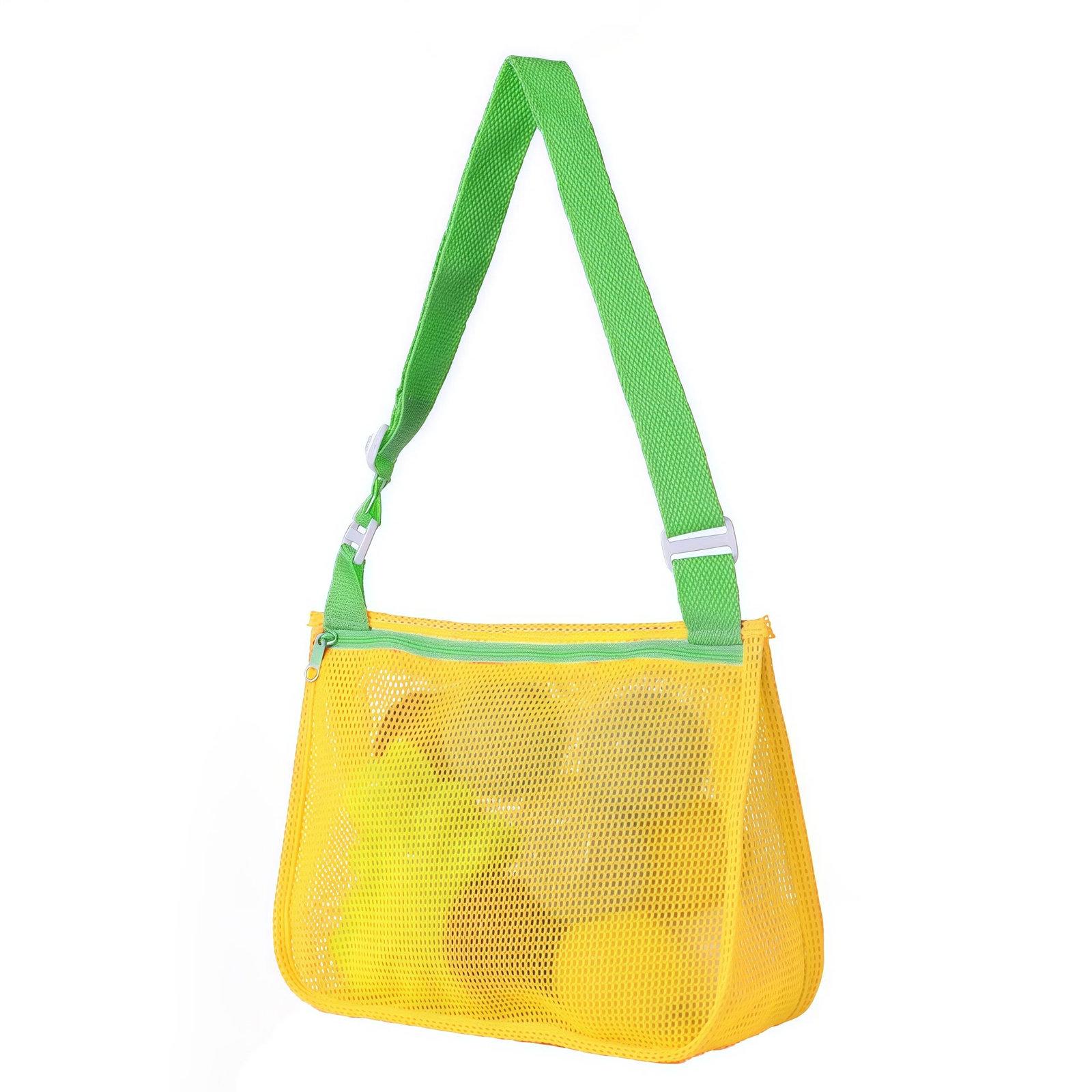 Single-Shoulder Stationery Pouch Children Mesh Foldable Thickened Mesh Beach Bag(Yellow Net Green Belt) - Shopkiz.com