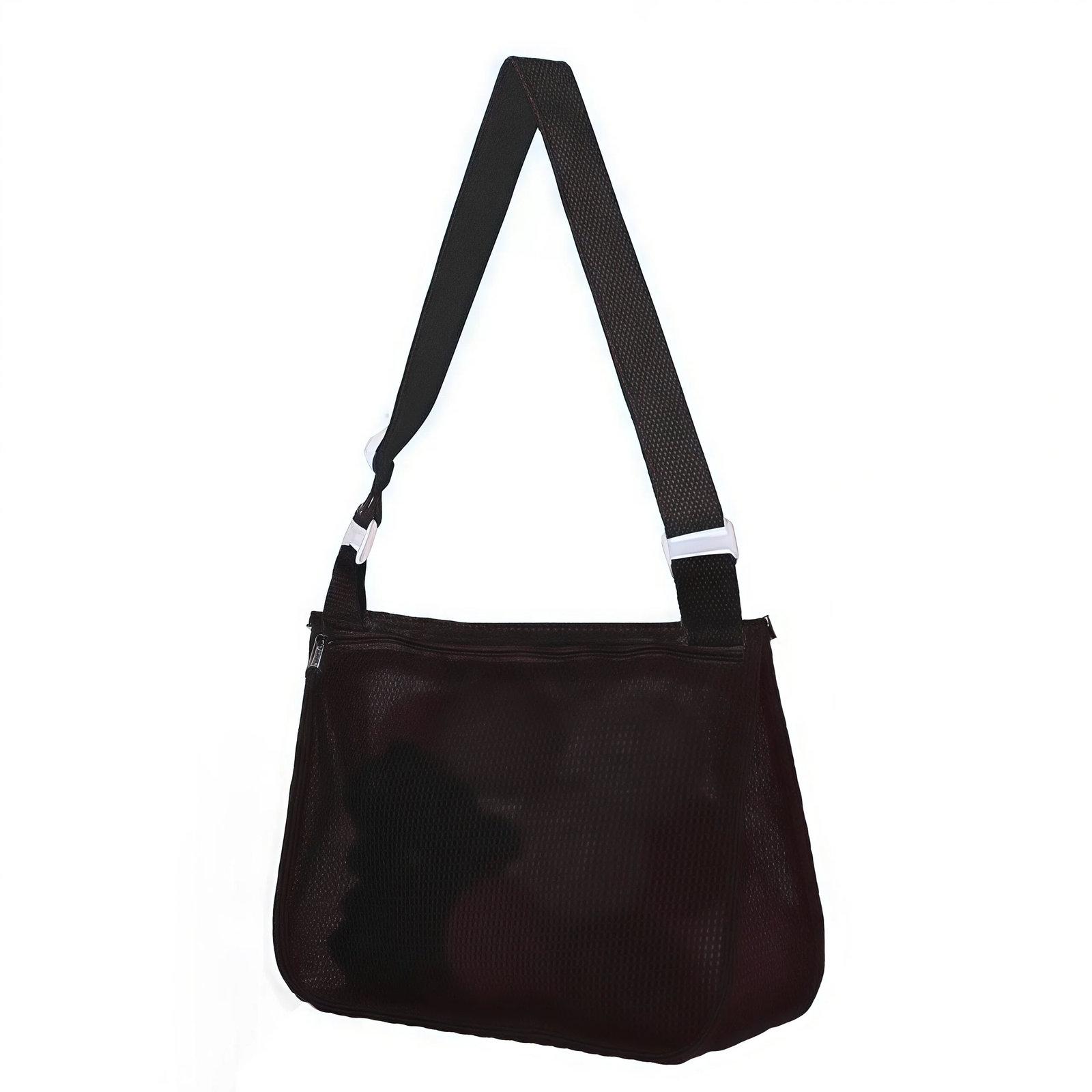 Single-Shoulder Stationery Pouch Children Mesh Foldable Thickened Mesh Beach Bag(Black) - Shopkiz.com