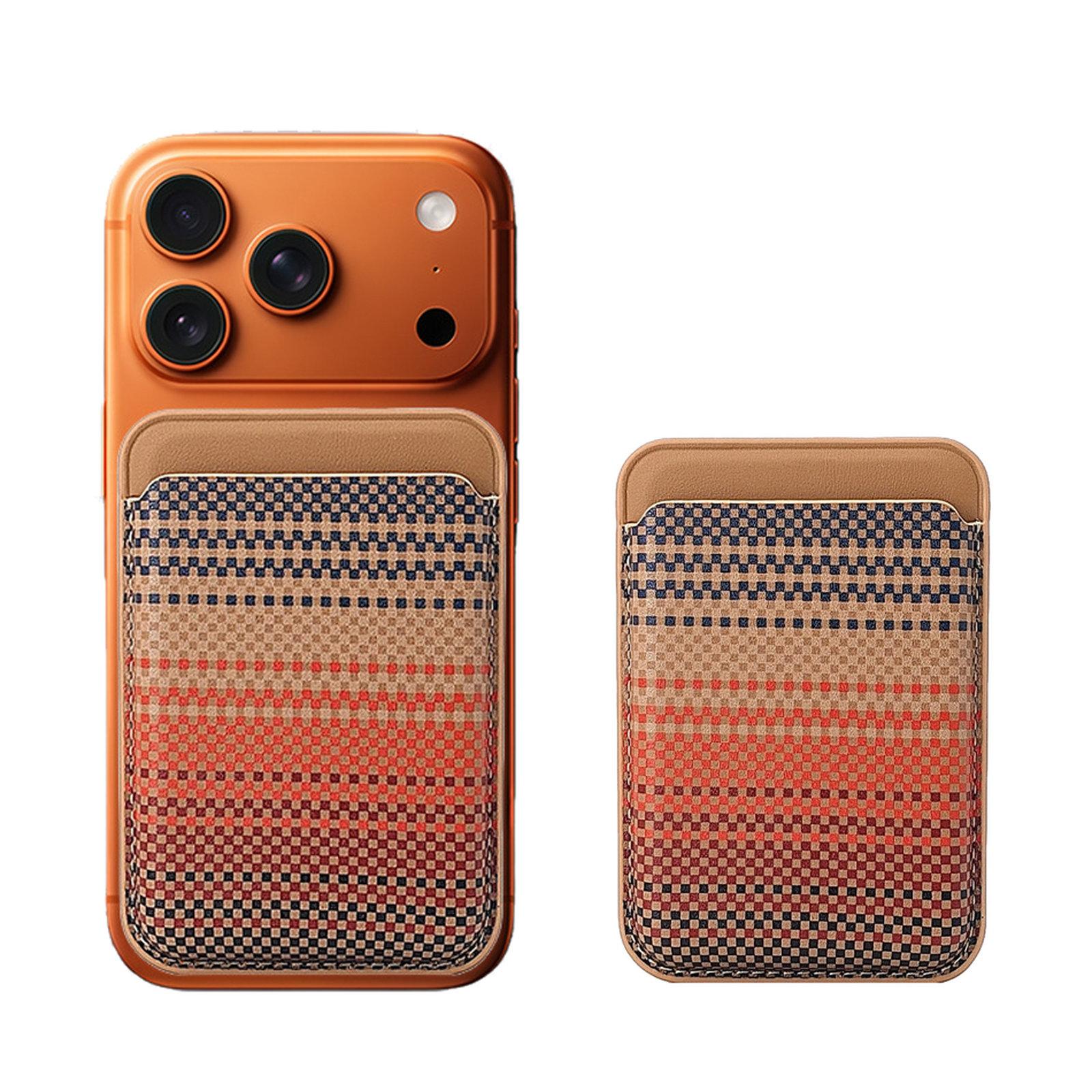 Magnetic Phone Wallet Aramid Fiber Texture Striped Card Holder with 23 N52 Magnets & Thumb Slot(Sun Sets) - Shopkiz.com
