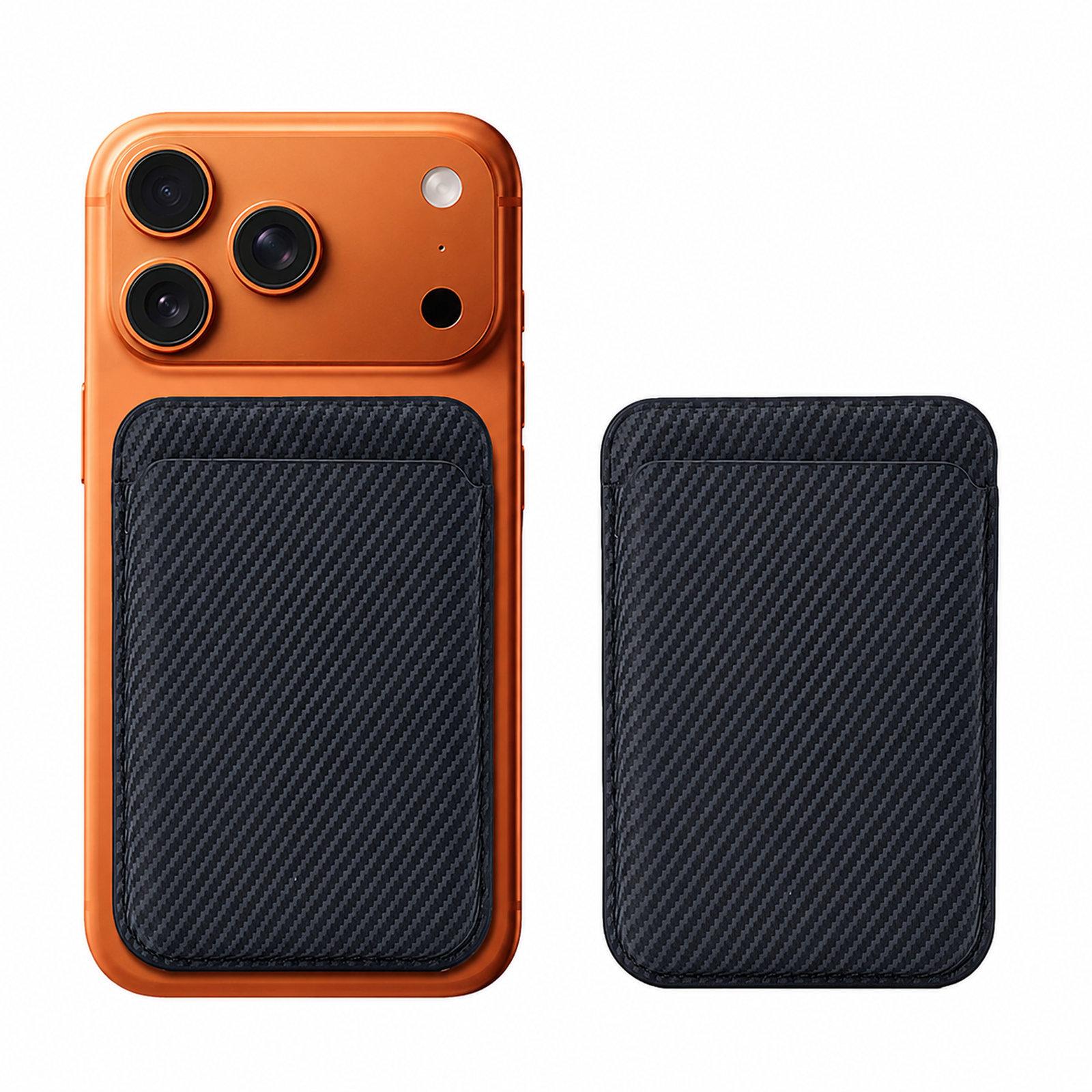 Magnetic Phone Wallet Aramid Fiber Texture Striped Card Holder with 23 N52 Magnets & Thumb Slot(Black and Gray) - Shopkiz.com