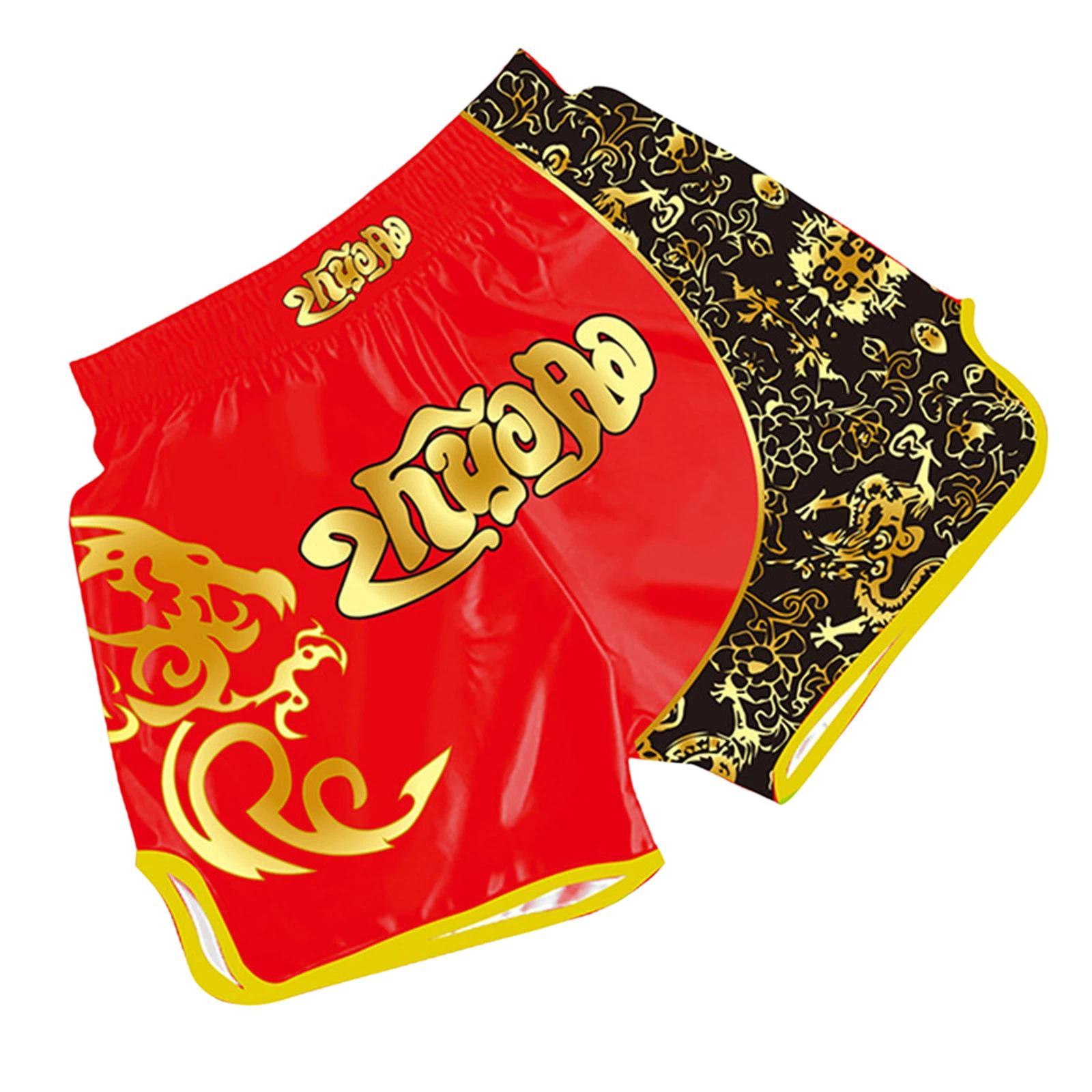 ZhuoAo Muay Thai Boxing Shorts Kickboxing & Sanda Training Fight Shorts For Men & Women, Size: XXS(Engraved Red Gold Dragon) - Shopkiz.com