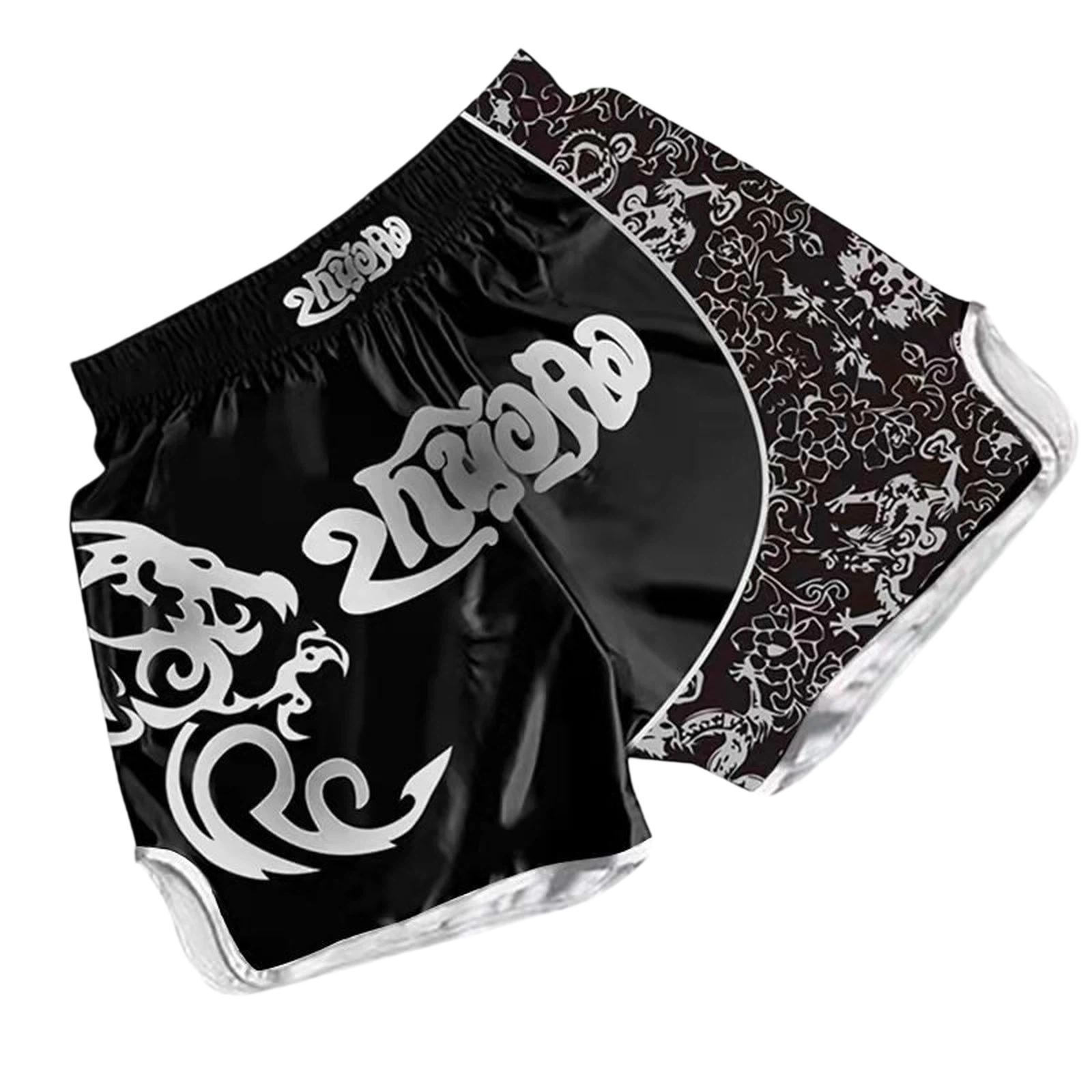 ZhuoAo Muay Thai Boxing Shorts Kickboxing & Sanda Training Fight Shorts For Men & Women, Size: S(Engraved Black White Dragon) - Shopkiz.com