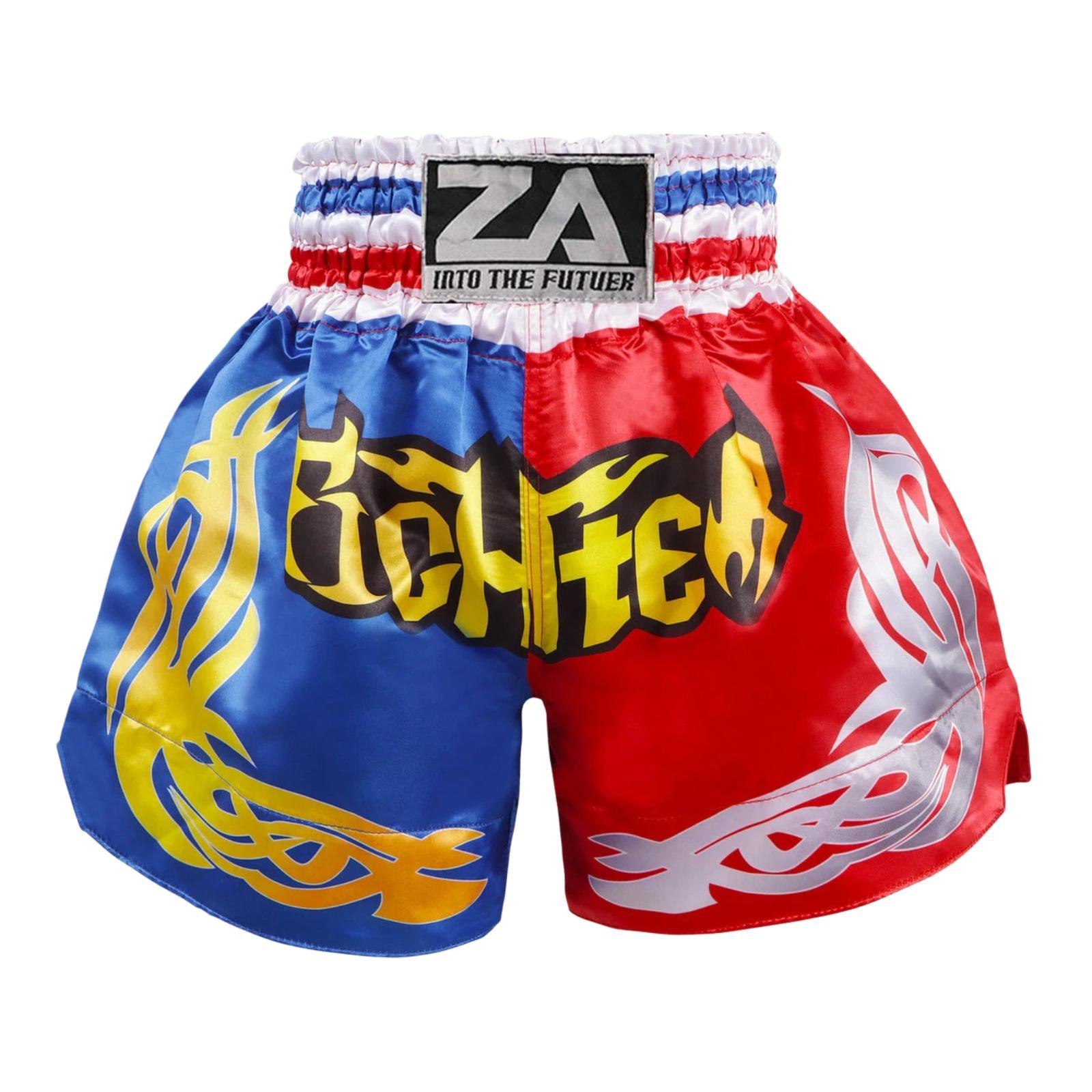 ZhuoAo Muay Thai Boxing Shorts Kickboxing & Sanda Training Fight Shorts For Men & Women, Size: S(Hot Stamping Red Blue) - Shopkiz.com