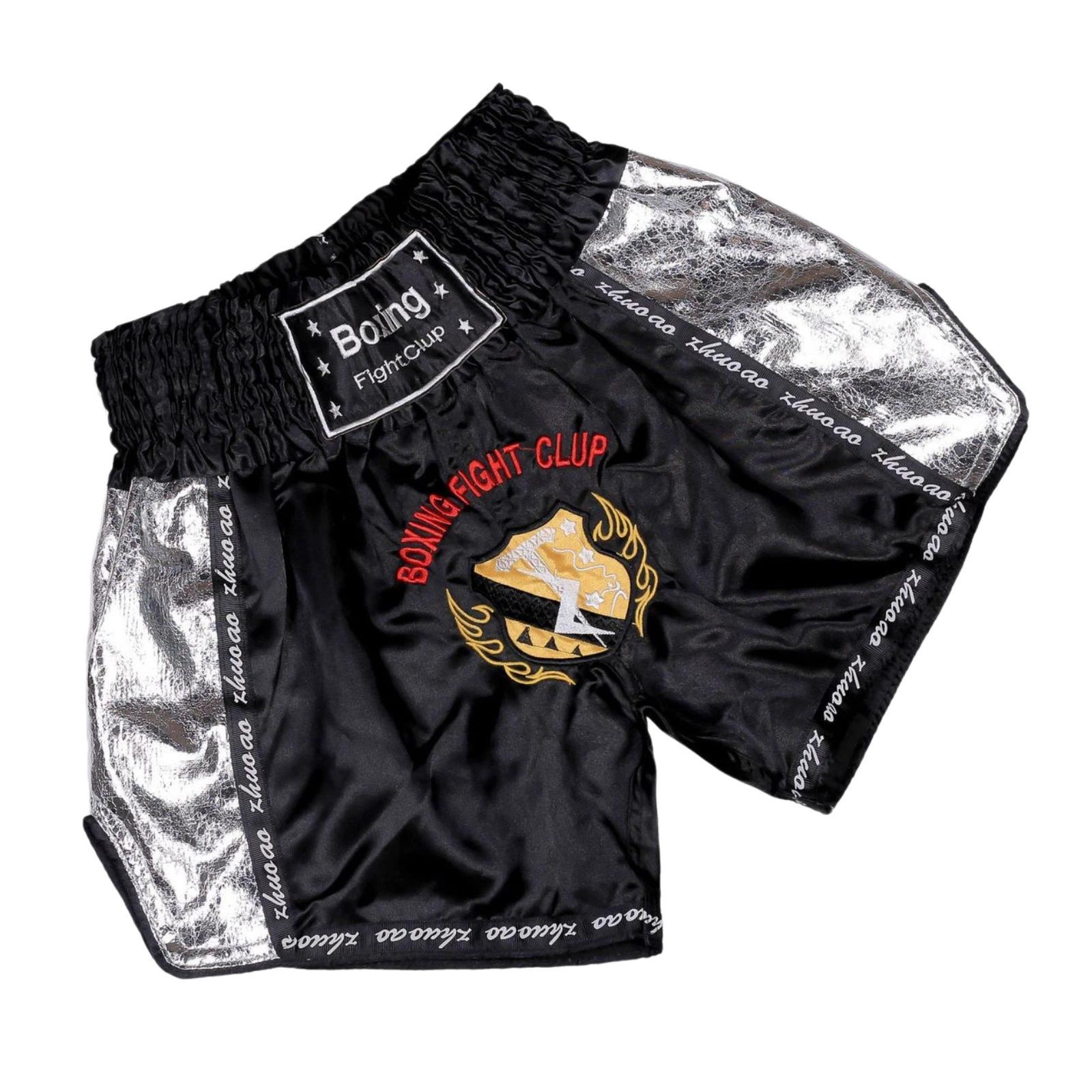 ZhuoAo Muay Thai Boxing Shorts Kickboxing & Sanda Training Fight Shorts For Men & Women, Size: S(Cool Black Silver) - Shopkiz.com