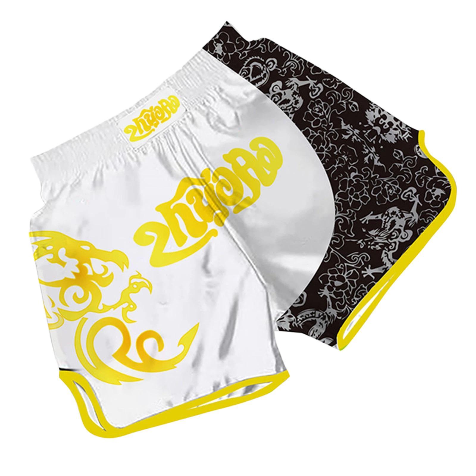 ZhuoAo Muay Thai Boxing Shorts Kickboxing & Sanda Training Fight Shorts For Men & Women, Size: XXXL(Engraved White Silver Dragon) - Shopkiz.com