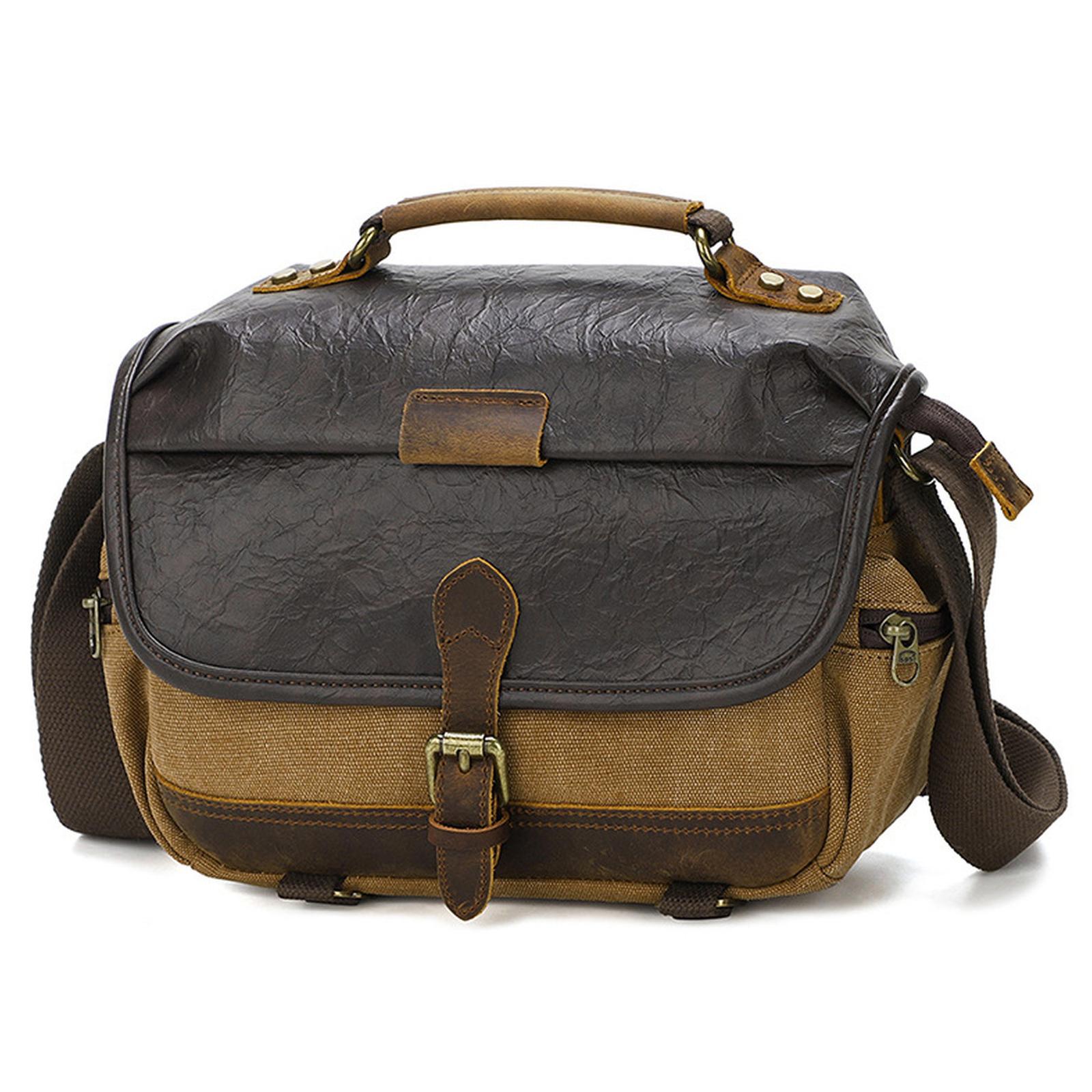 Vintage Waterproof Canvas Camera Messenger Bag DSLR Mirrorless Shoulder Case(Khaki) - Shopkiz.com