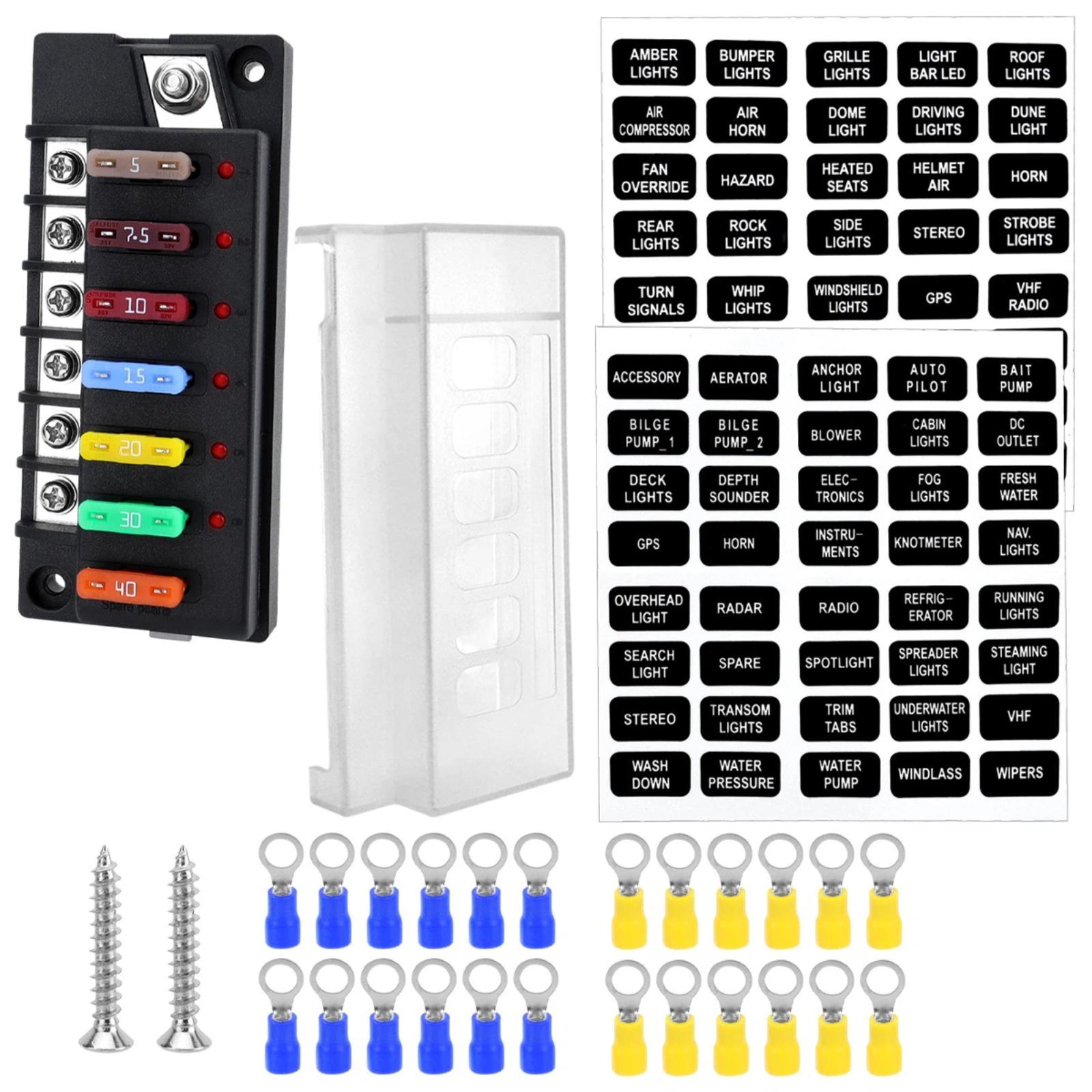 1-In-6-Out Waterproof Automotive Blade Fuse Holder, Specification: With Lights - Shopkiz.com