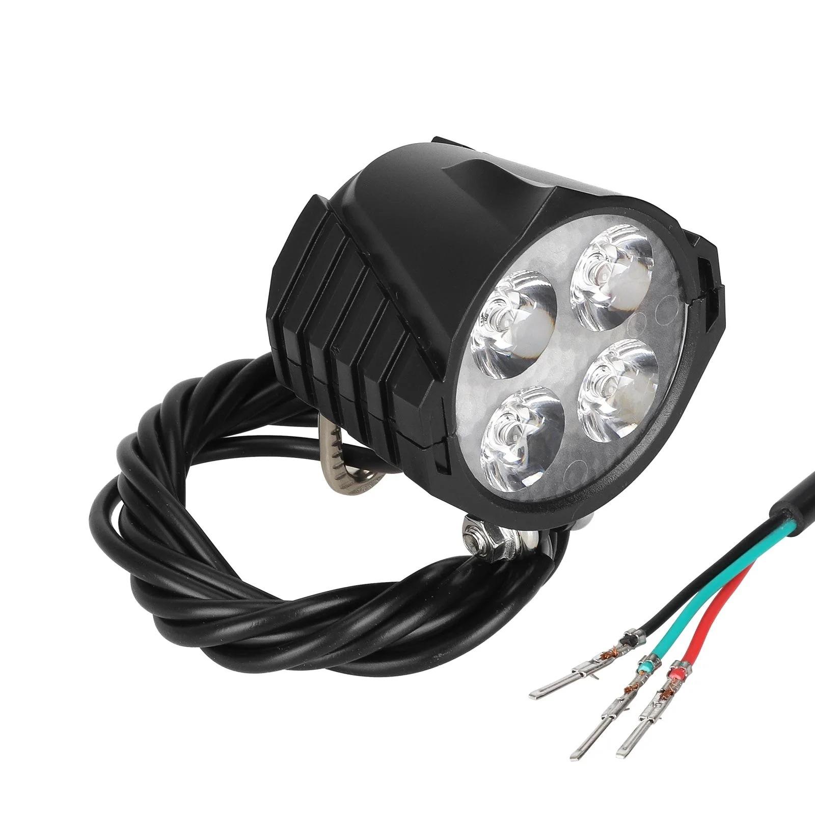 36V-48V Electric Scooter LED Headlight with Built-in Horn 4-LED High Brightness Front Head Lamp with 1.8m Cable(Black) - Shopkiz.com