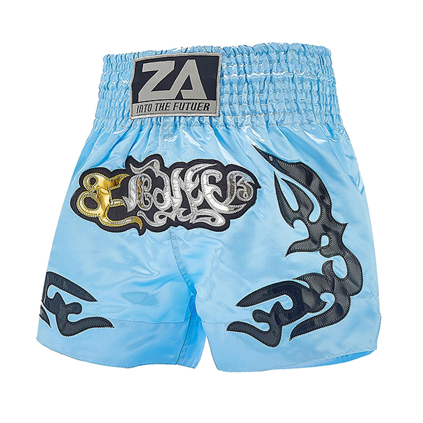 ZhuoAo Muay Thai Boxing Shorts Kickboxing & Sanda Training Fight Shorts For Men & Women, Size: S(Blue Gold) - Shopkiz.com