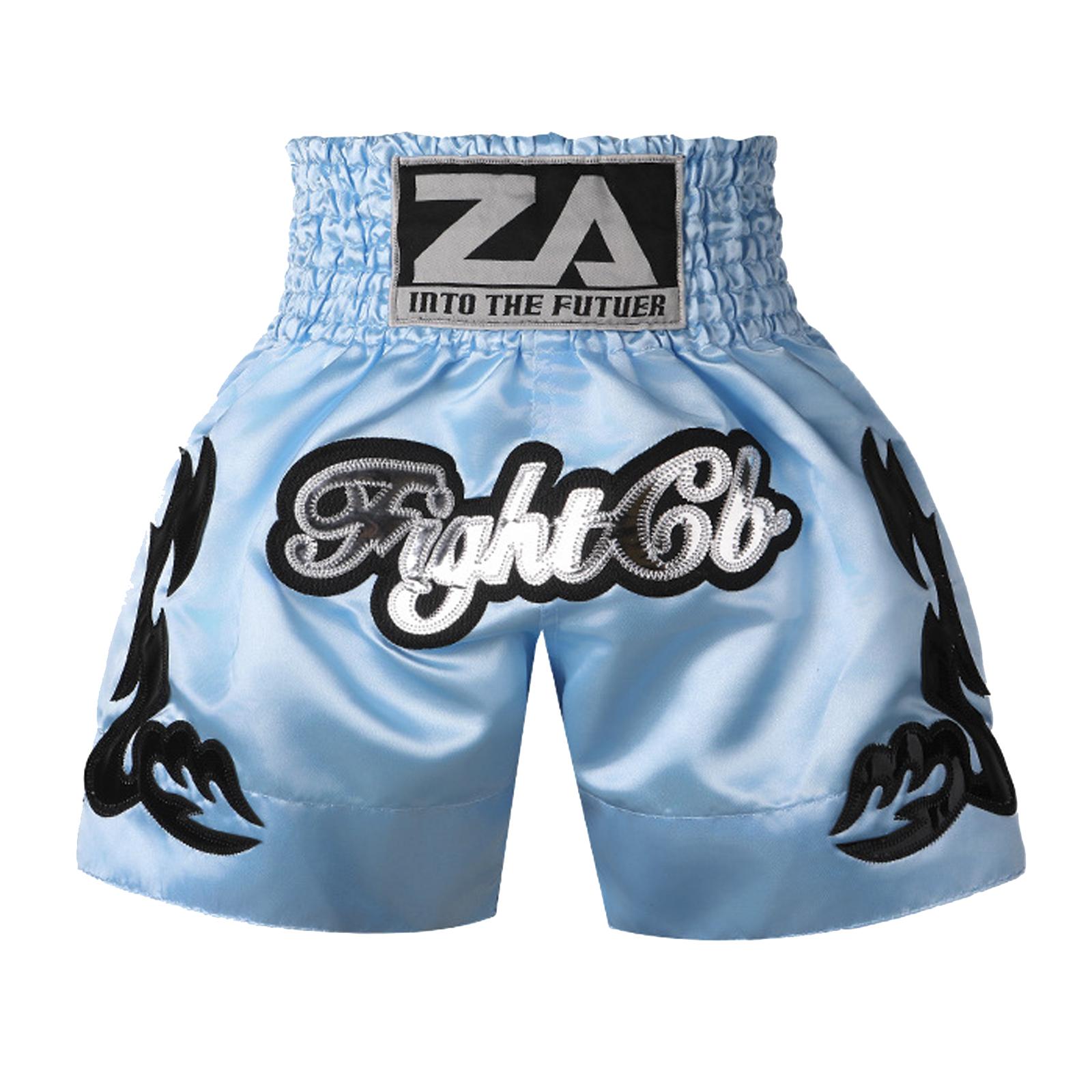 ZhuoAo Muay Thai Boxing Shorts Kickboxing & Sanda Training Fight Shorts For Men & Women, Size: M(Light Blue) - Shopkiz.com