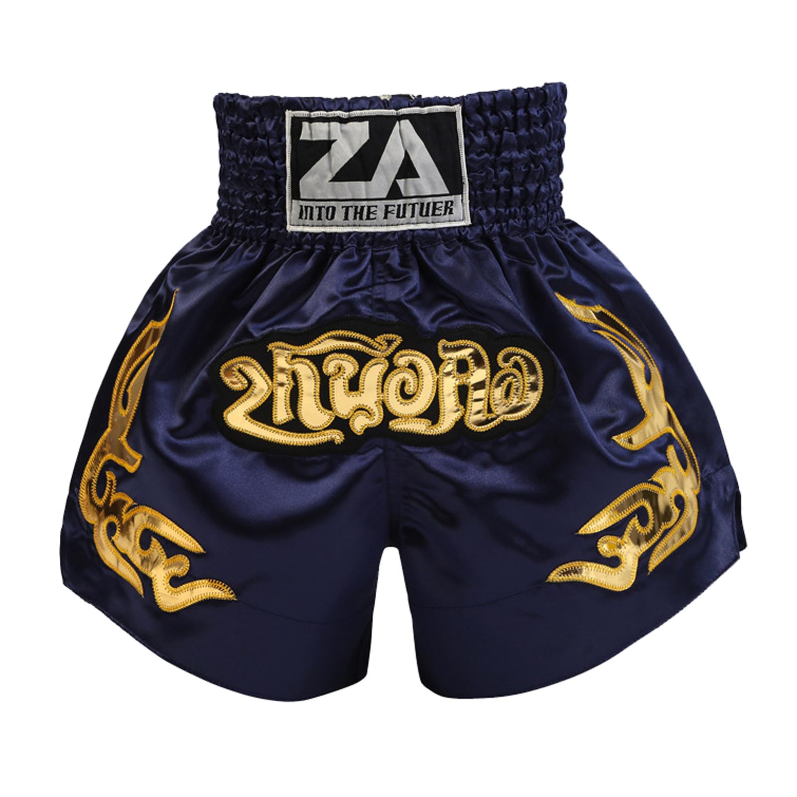 ZhuoAo Muay Thai Boxing Shorts Kickboxing & Sanda Training Fight Shorts For Men & Women, Size: L(Dark Blue) - Shopkiz.com