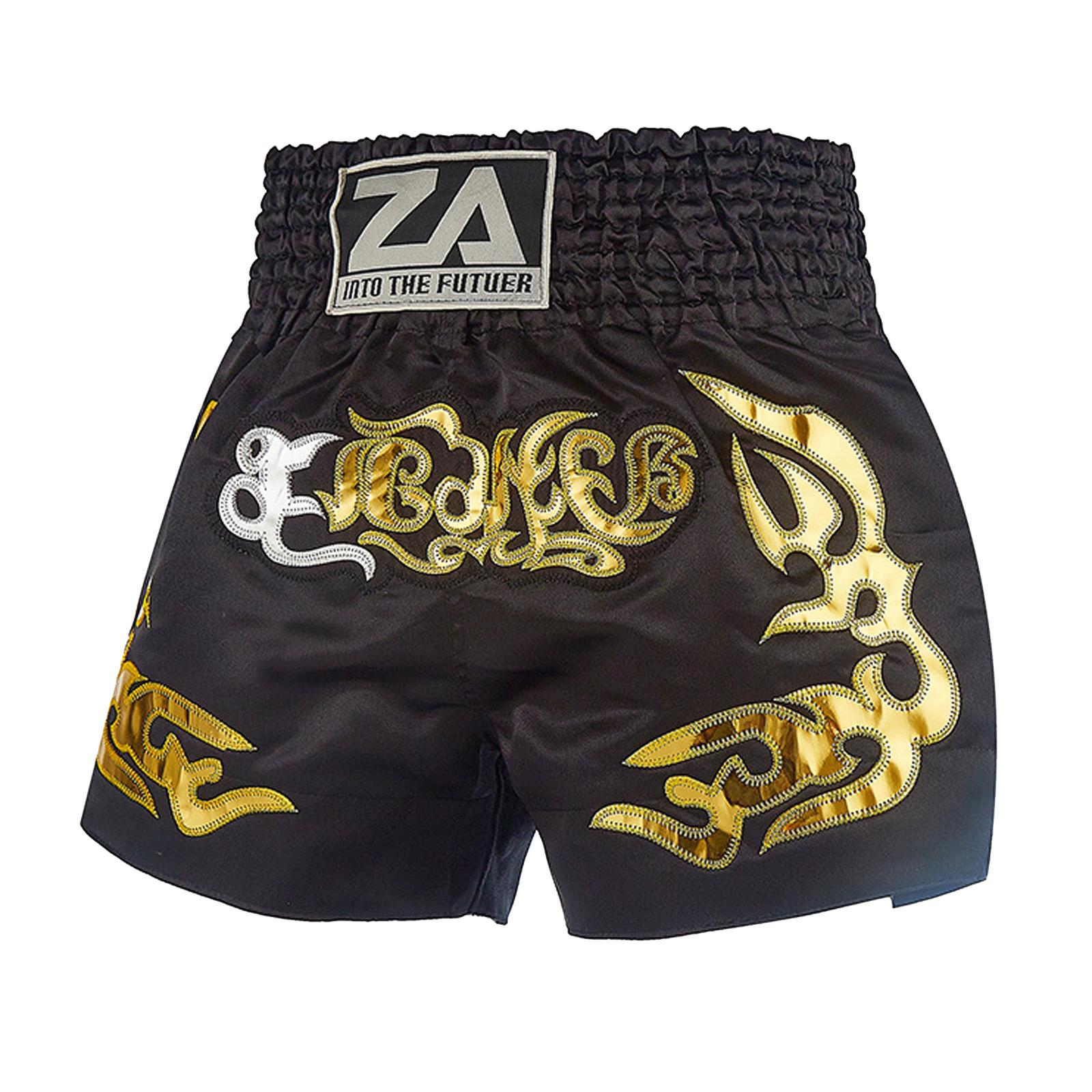 ZhuoAo Muay Thai Boxing Shorts Kickboxing & Sanda Training Fight Shorts For Men & Women, Size: XXL(Black Gold) - Shopkiz.com