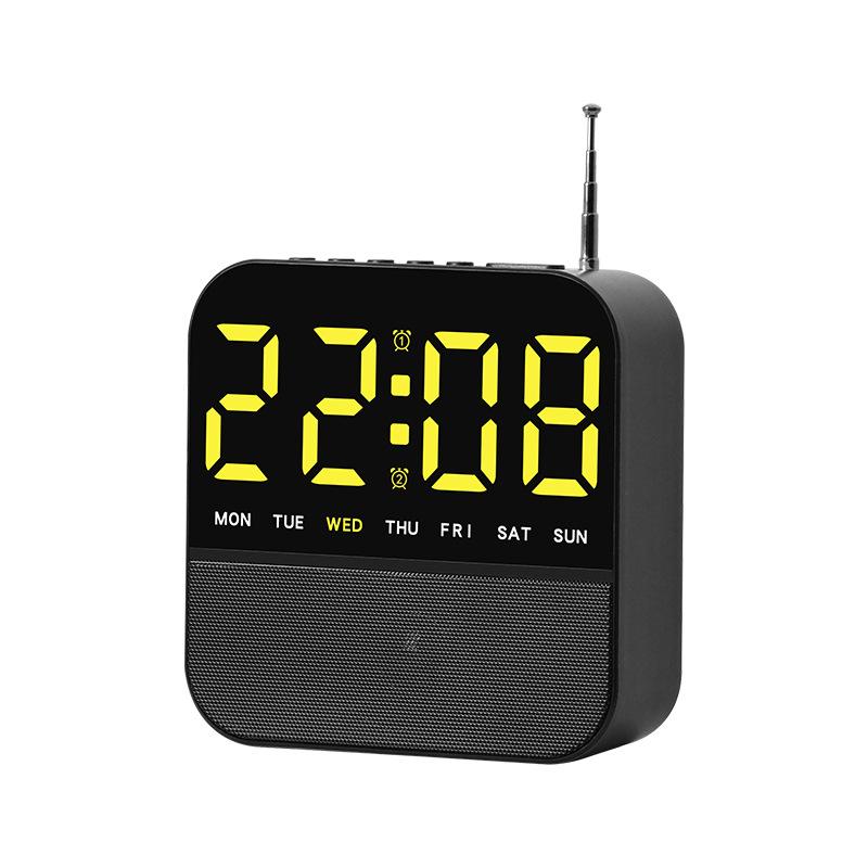 FM Radio Alarm Clock Digital LED Bedside Desk Clock with Dual Alarms Snooze(Black + Yellow) - Shopkiz.com