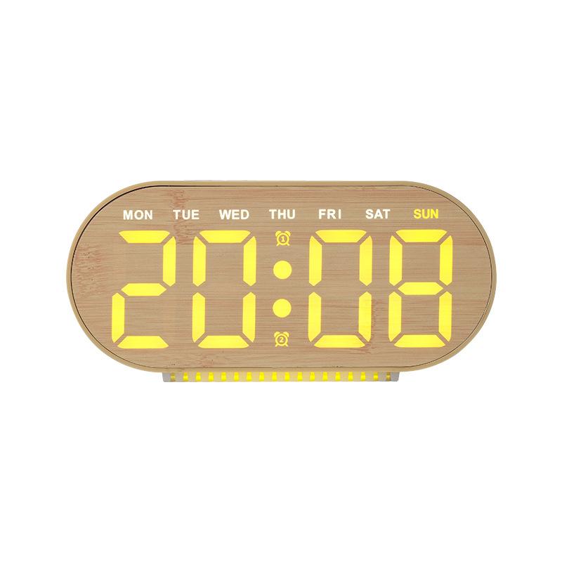 Digital Alarm Clock With Bottom Ambient Light Displaying Time Weekday Date Temperature(GH8069 Faux Bamboo Finish C) - Shopkiz.com