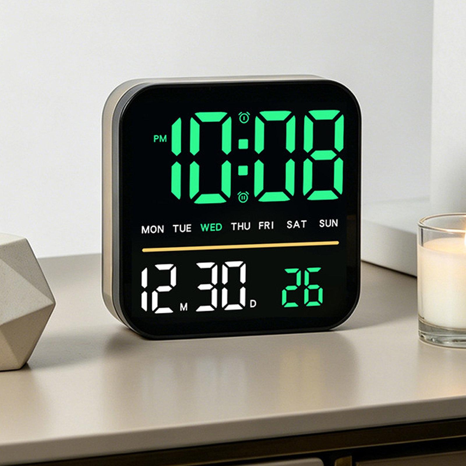 Digital Alarm Clock LED Desk Clock with Night Light USB Output Dimmable Display(Black+Green) - Shopkiz.com