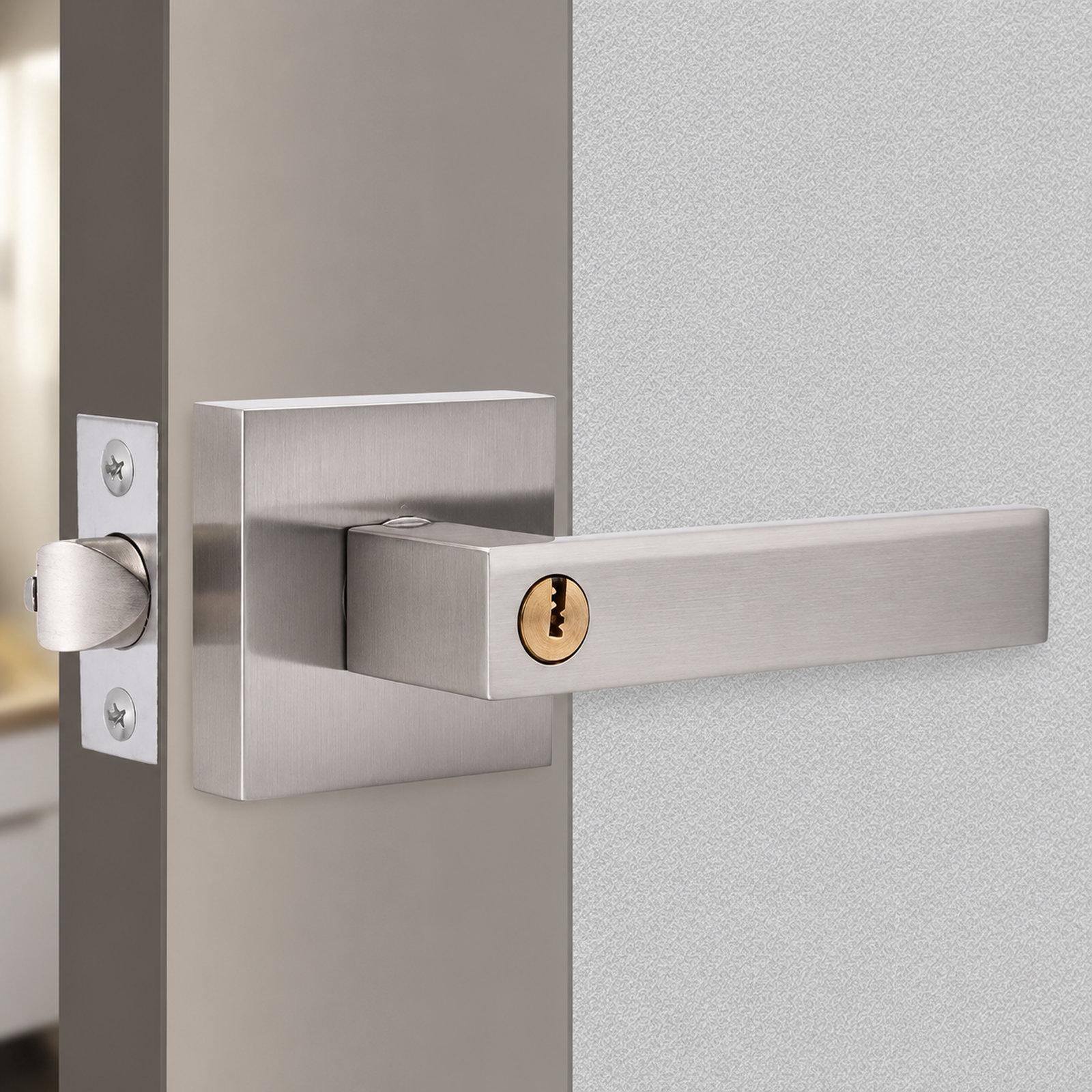 Square Door Lever Handle with Lock Heavy Duty Zinc Alloy Interior Door Lock(Brushed Nickel) - Shopkiz.com