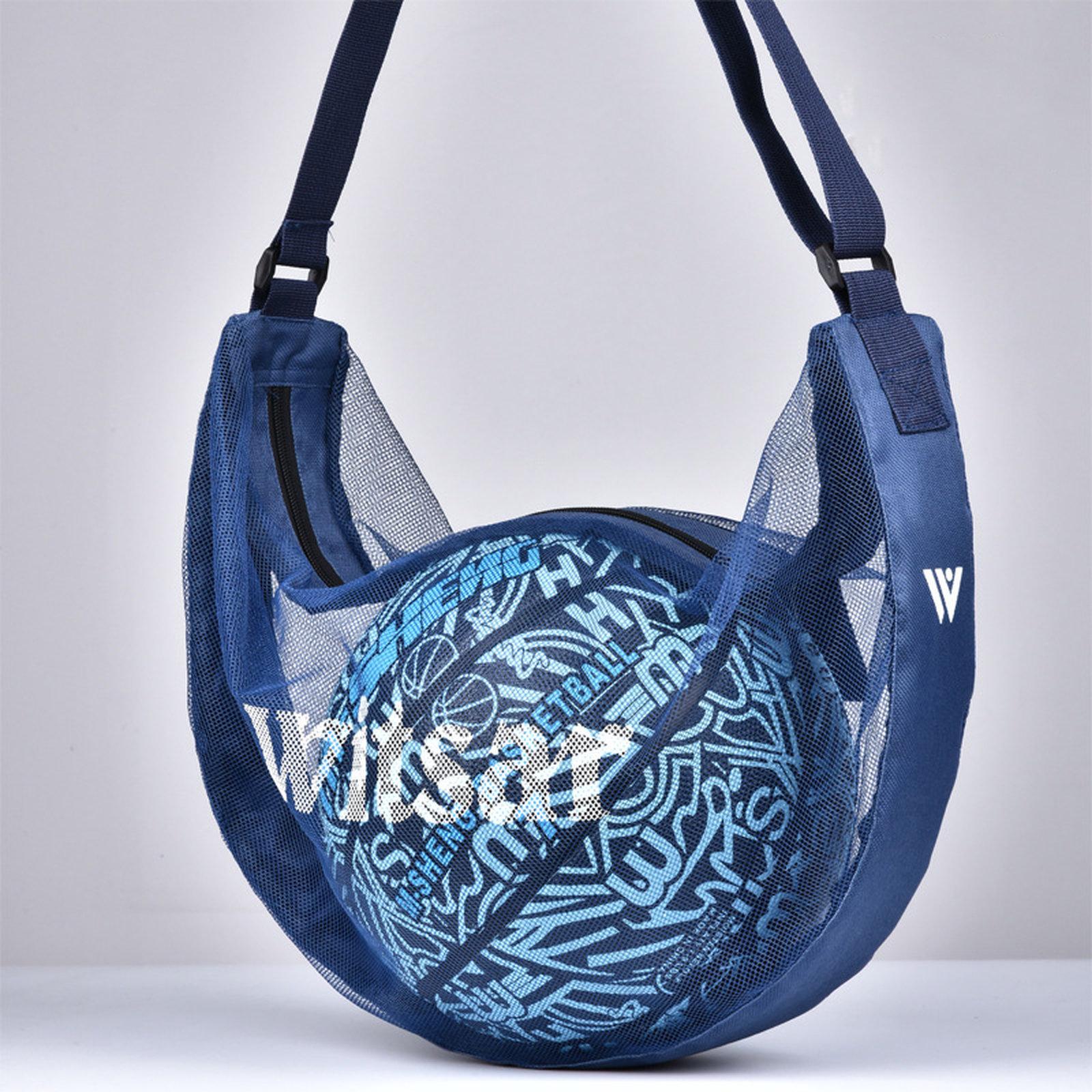Witsar Crossbody Basketball Bag Breathable Mesh Sports Ball Carrier with Inner Zipper Pocket(Blue) - Shopkiz.com