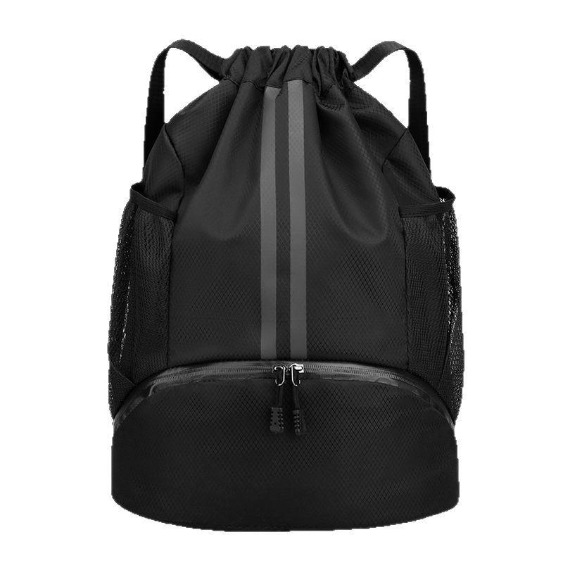 Drawstring Sports Backpack with Shoe Compartment & Dry Wet Separation Gym Sackpack for Basketball / Soccer / Swimming(Black) - Shopkiz.com