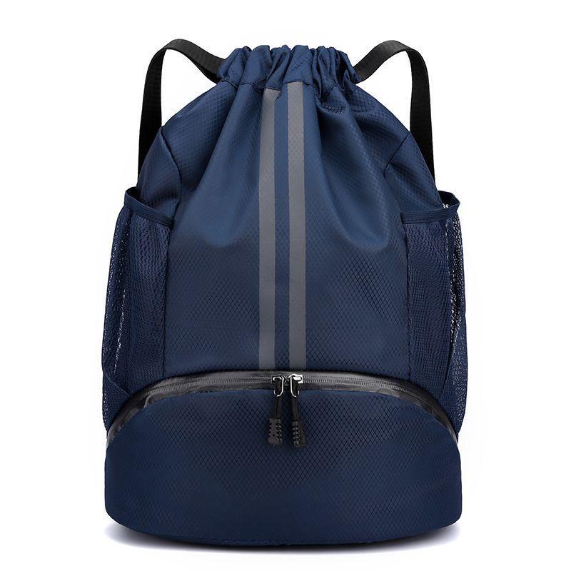 Drawstring Sports Backpack with Shoe Compartment & Dry Wet Separation Gym Sackpack for Basketball / Soccer / Swimming(Navy Blue) - Shopkiz.com