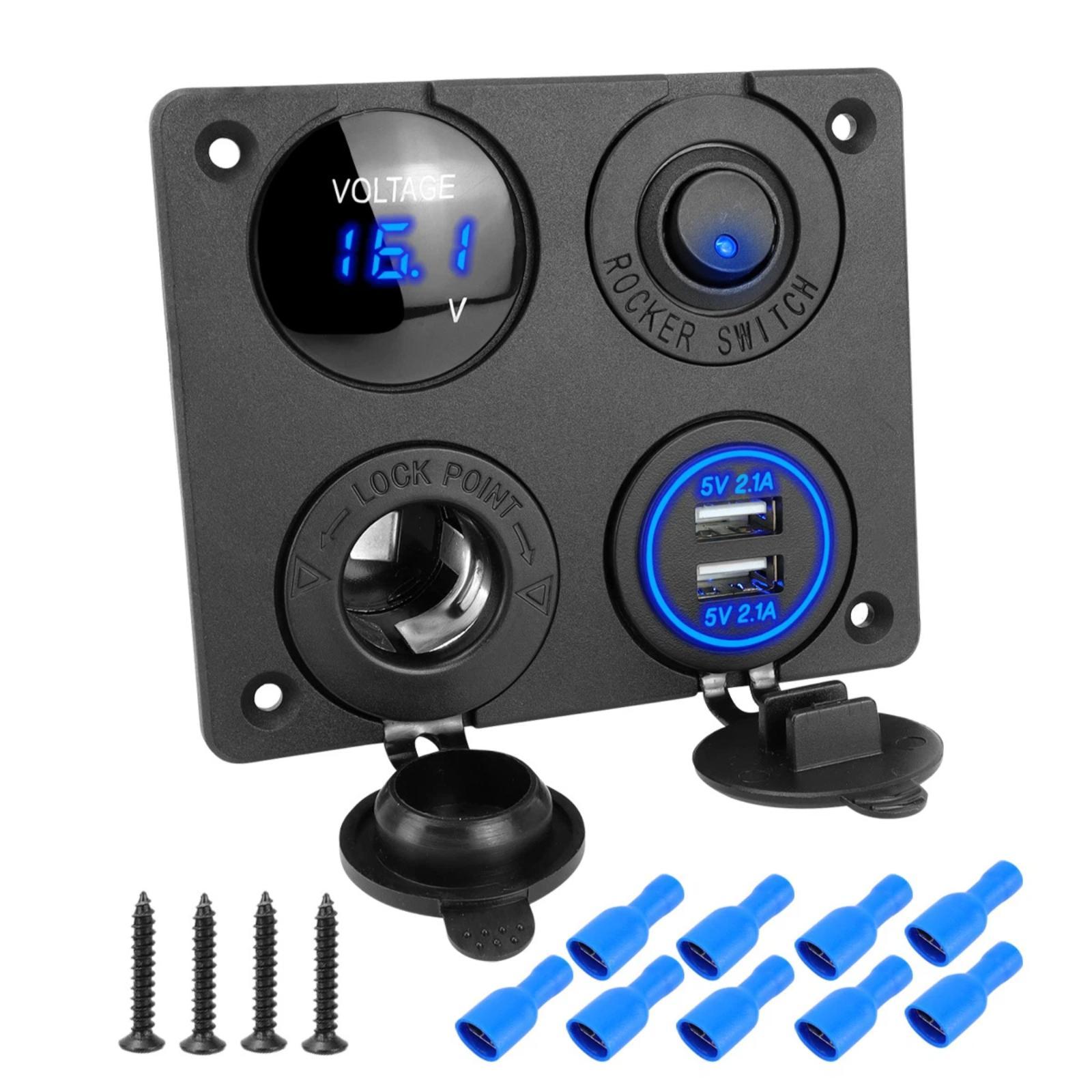 Cigarette Lighter Voltmeter 4.2A Dual USB Car Four-hole Panel Switch, Color: Blue Wireless - Shopkiz.com