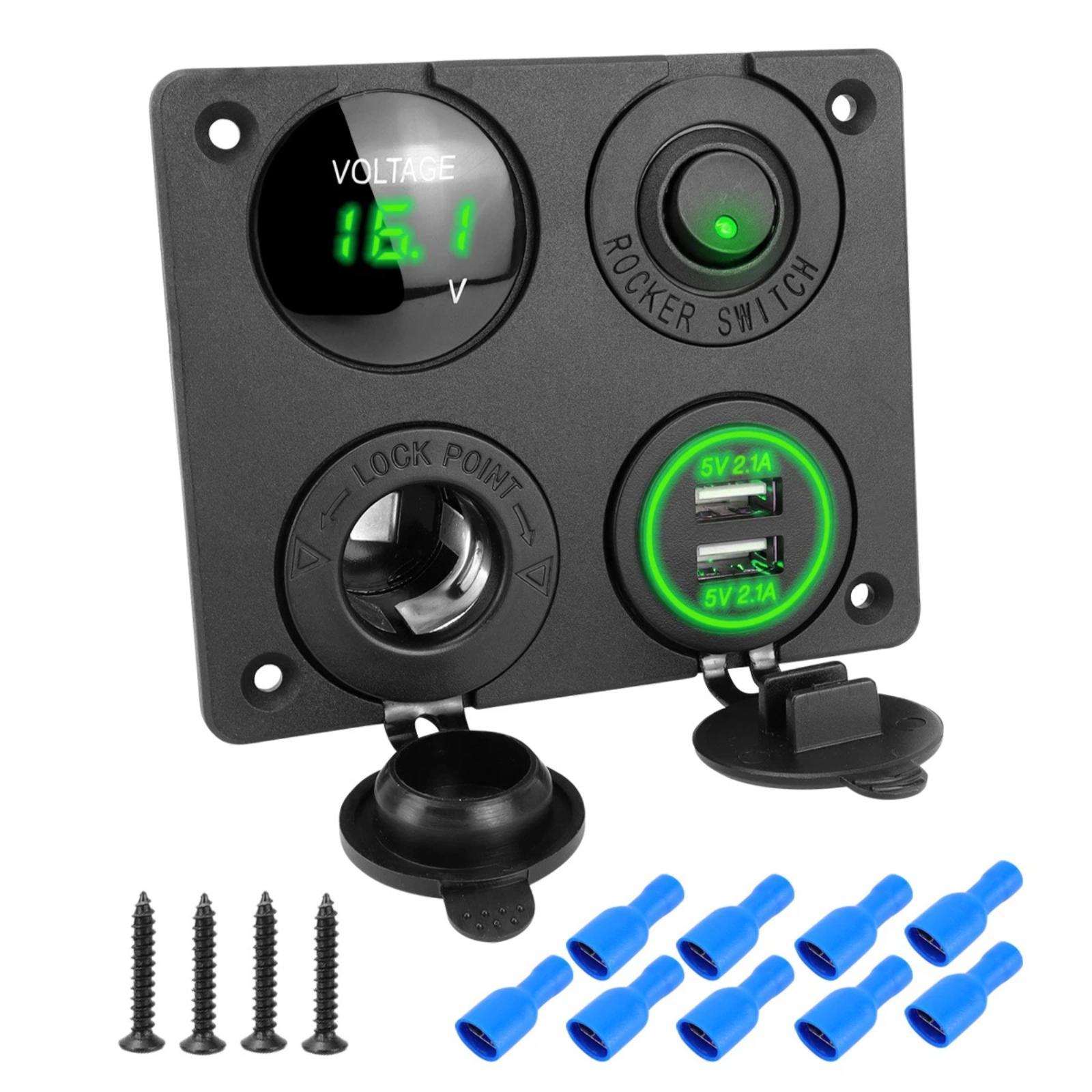 Cigarette Lighter Voltmeter 4.2A Dual USB Car Four-hole Panel Switch, Color: Green Wireless - Shopkiz.com