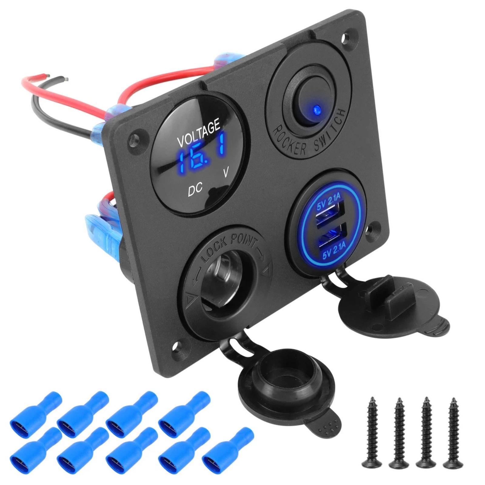 Cigarette Lighter Voltmeter 4.2A Dual USB Car Four-hole Panel Switch, Color: Blue Wired - Shopkiz.com