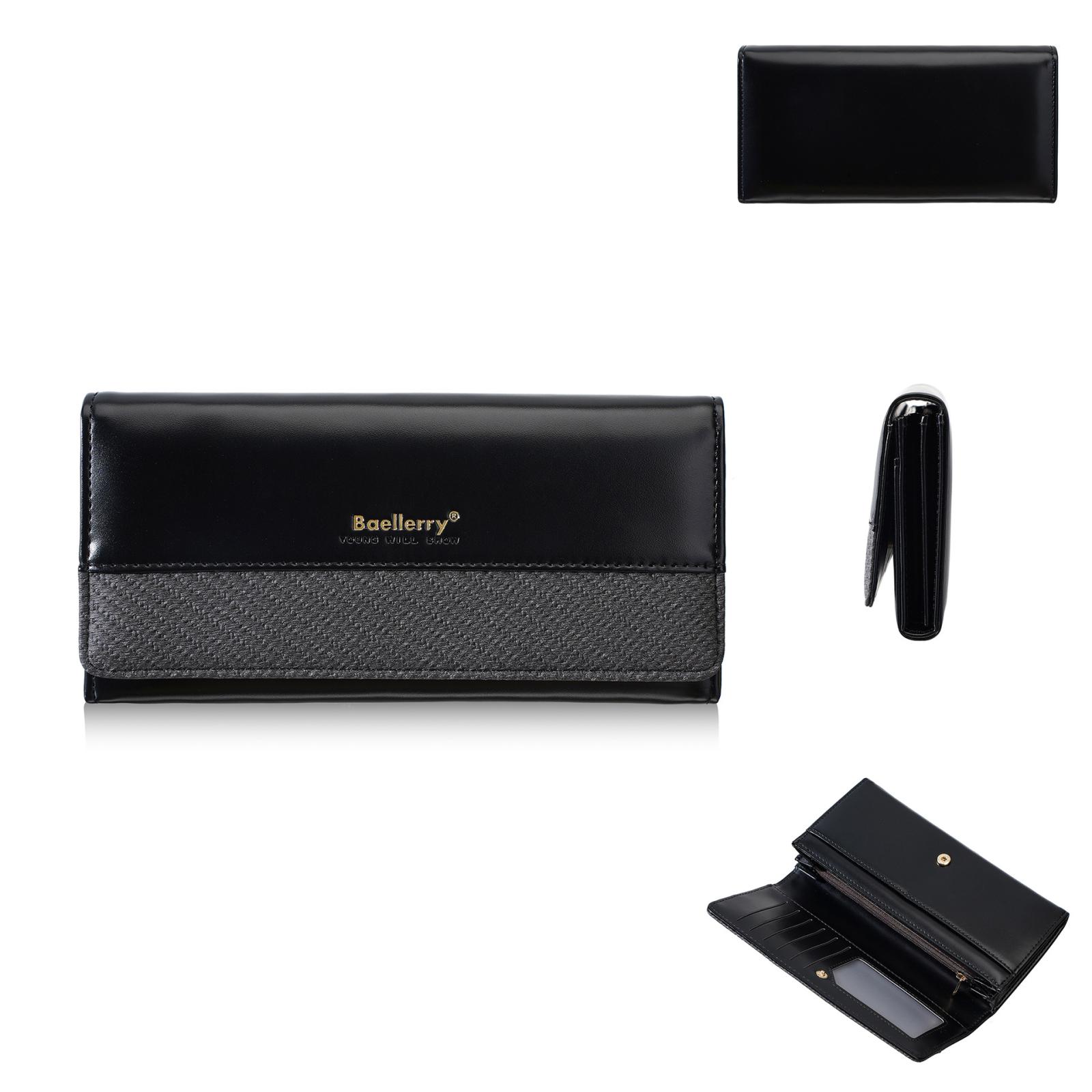Baellerry C1456 Women Long Wallet PU Leather Credit Card Holder Clutch Purse With Zipper Pocket(Black) - Shopkiz.com