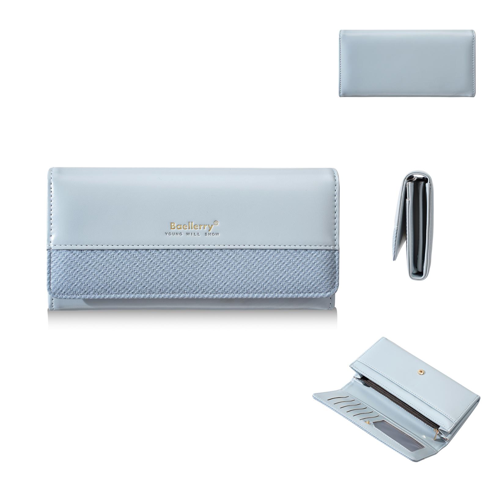 Baellerry C1456 Women Long Wallet PU Leather Credit Card Holder Clutch Purse With Zipper Pocket(Light Blue) - Shopkiz.com
