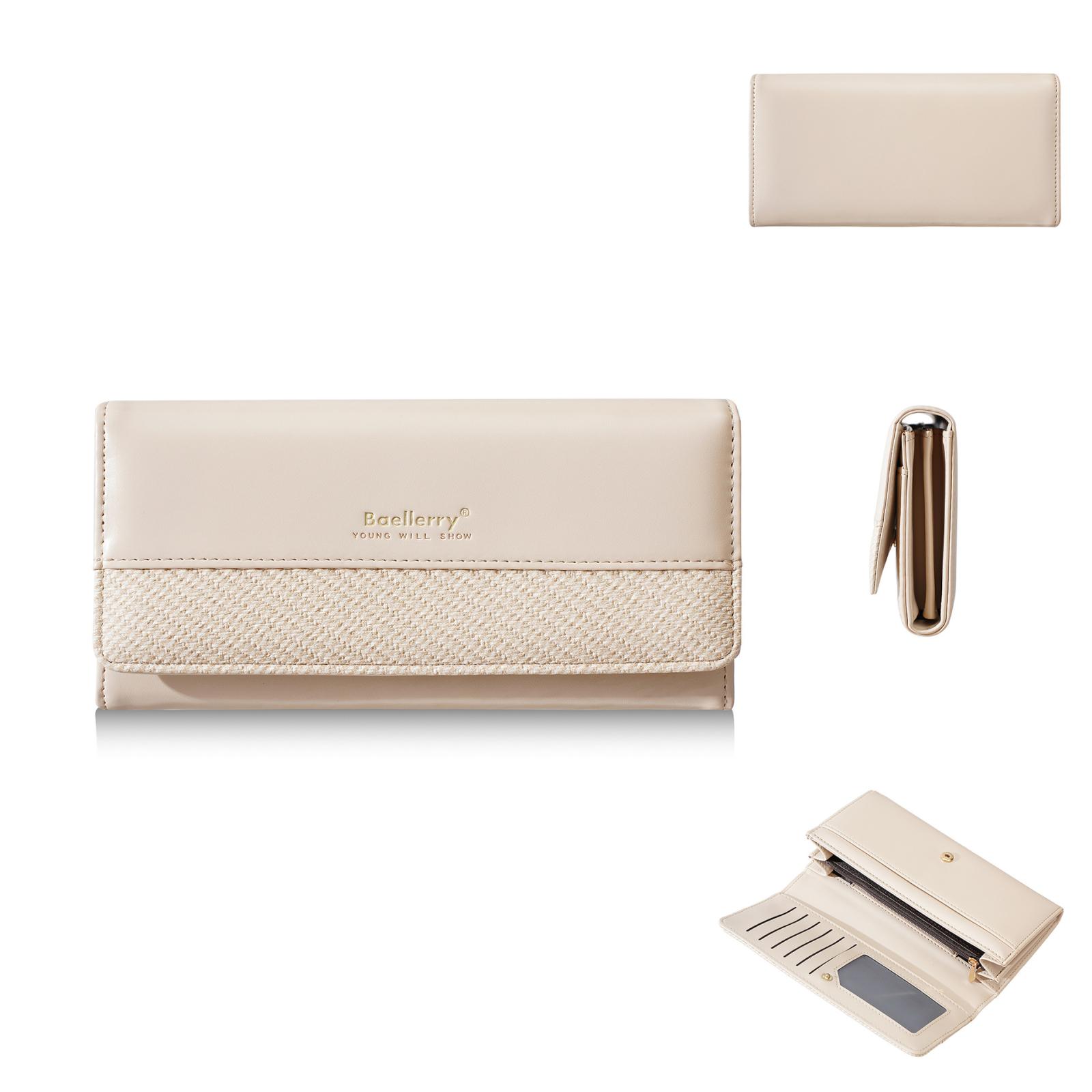 Baellerry C1456 Women Long Wallet PU Leather Credit Card Holder Clutch Purse With Zipper Pocket(Apricot) - Shopkiz.com