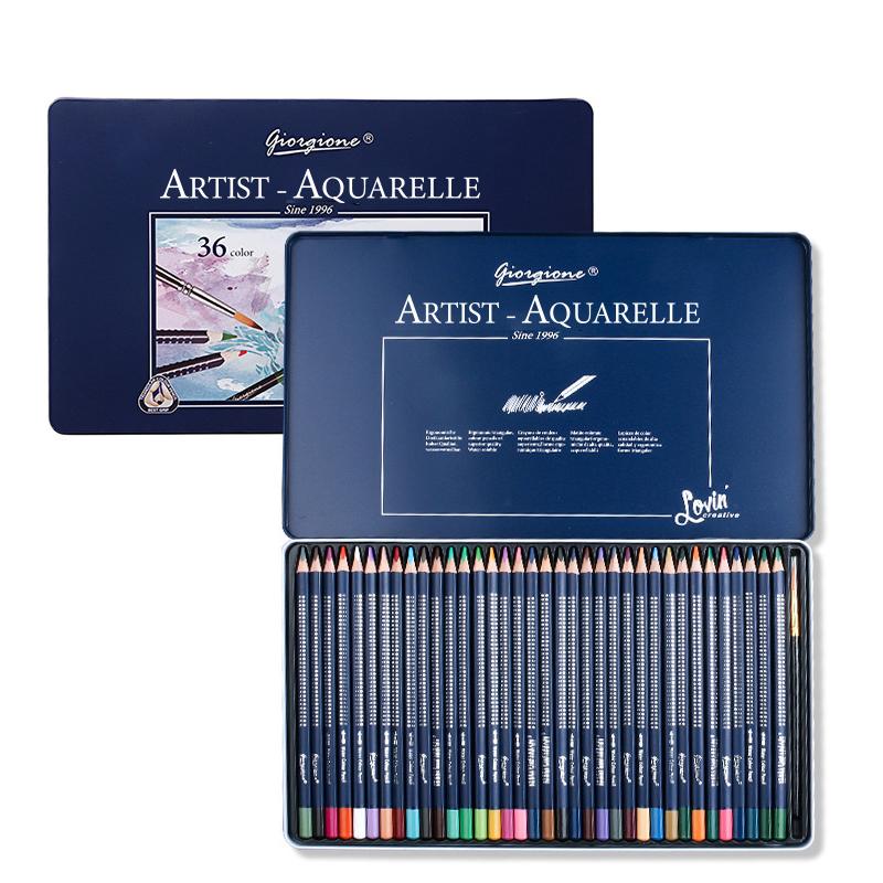 Giorgione 36 Colors Water-Soluble Colored Pencil Set in Metal Tin Triangular Watercolor Pencils with Paint Brush - Shopkiz.com