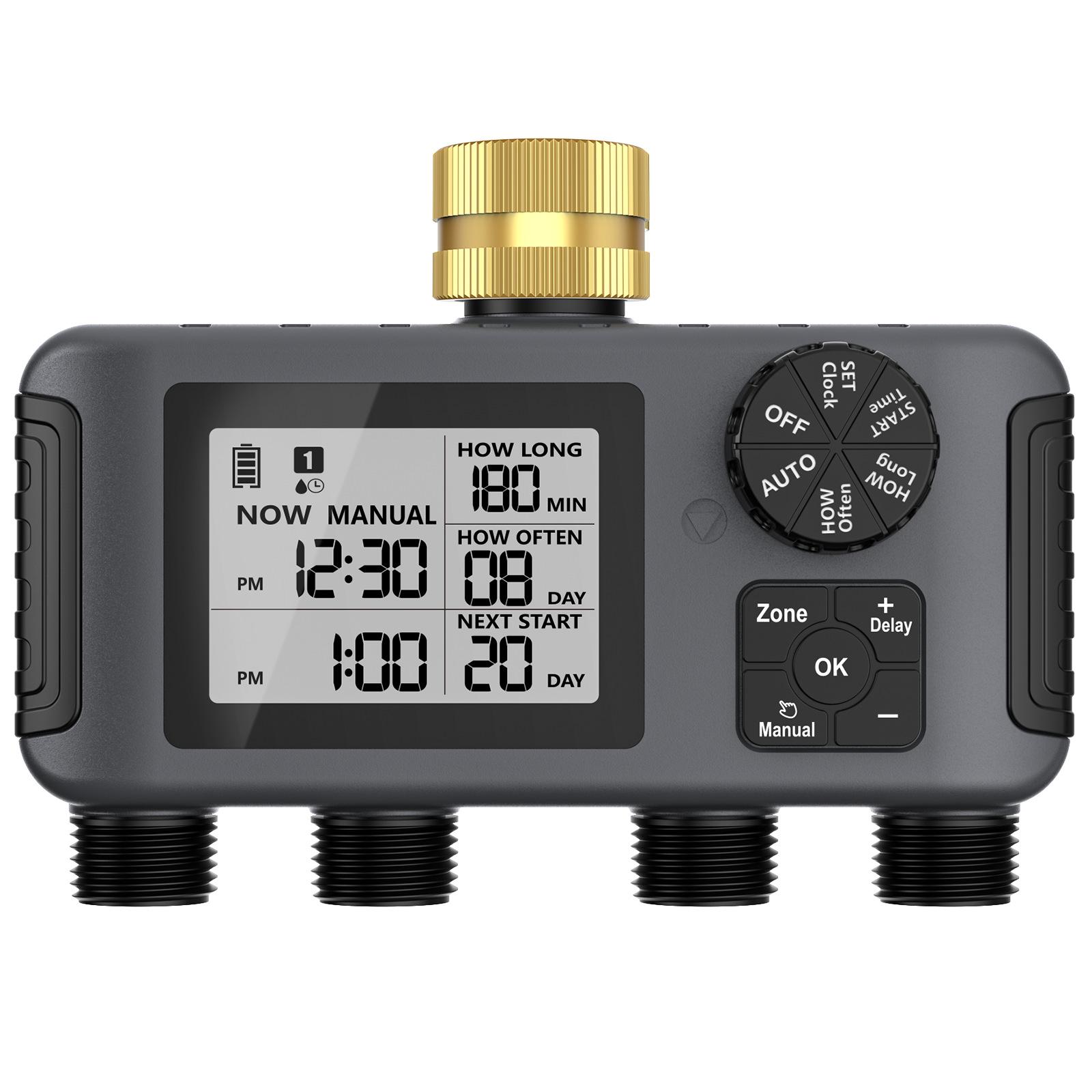 4 Zone Water Hose Timer Programmable 4 Outlet Garden Irrigation Controller with Rain Delay & Child Lock BSP 3/4-inch Thread - Shopkiz.com