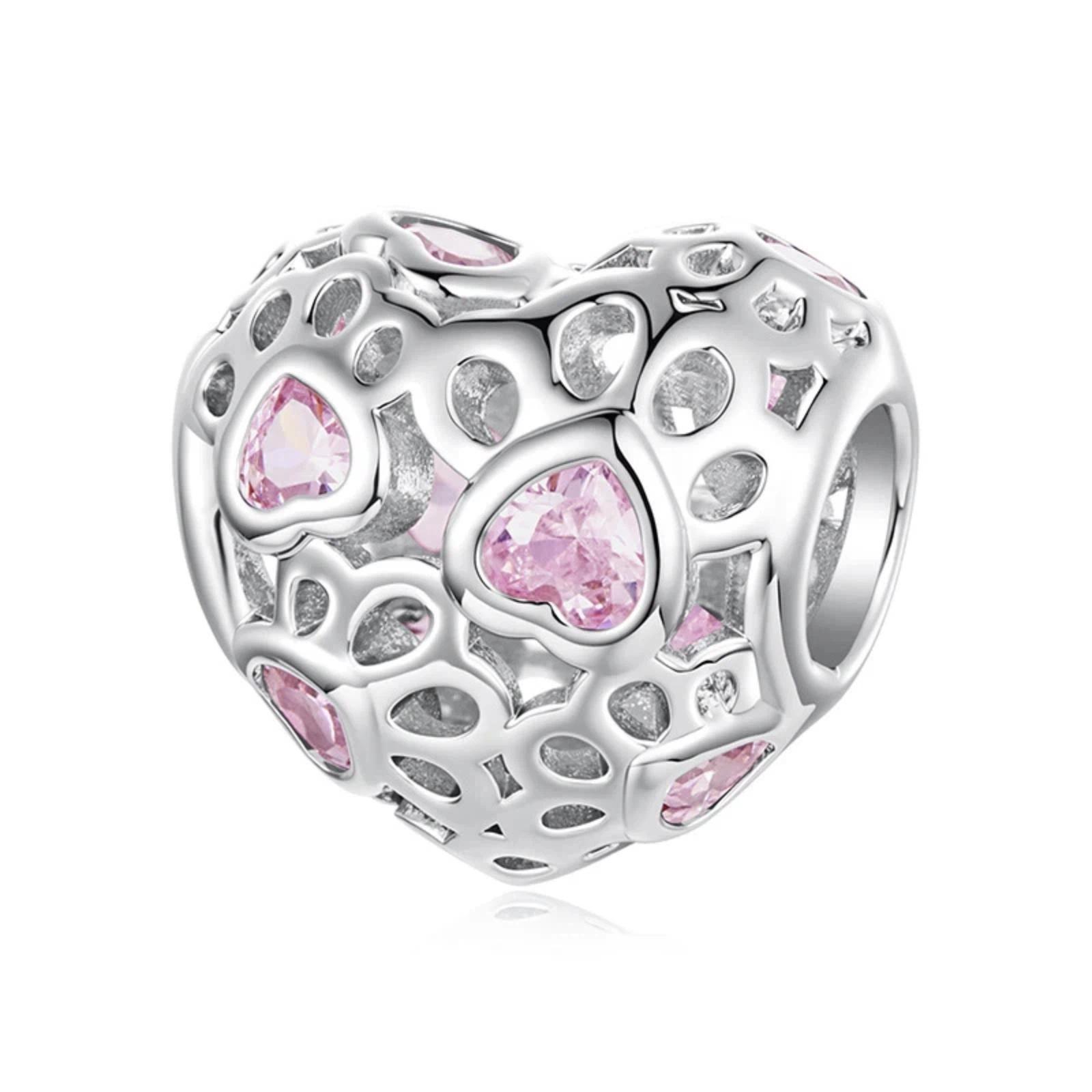 Cute Pet-Themed Heart-Shaped Openwork Beaded Copper-Plated White Gold Beads(YIC144) - Shopkiz.com