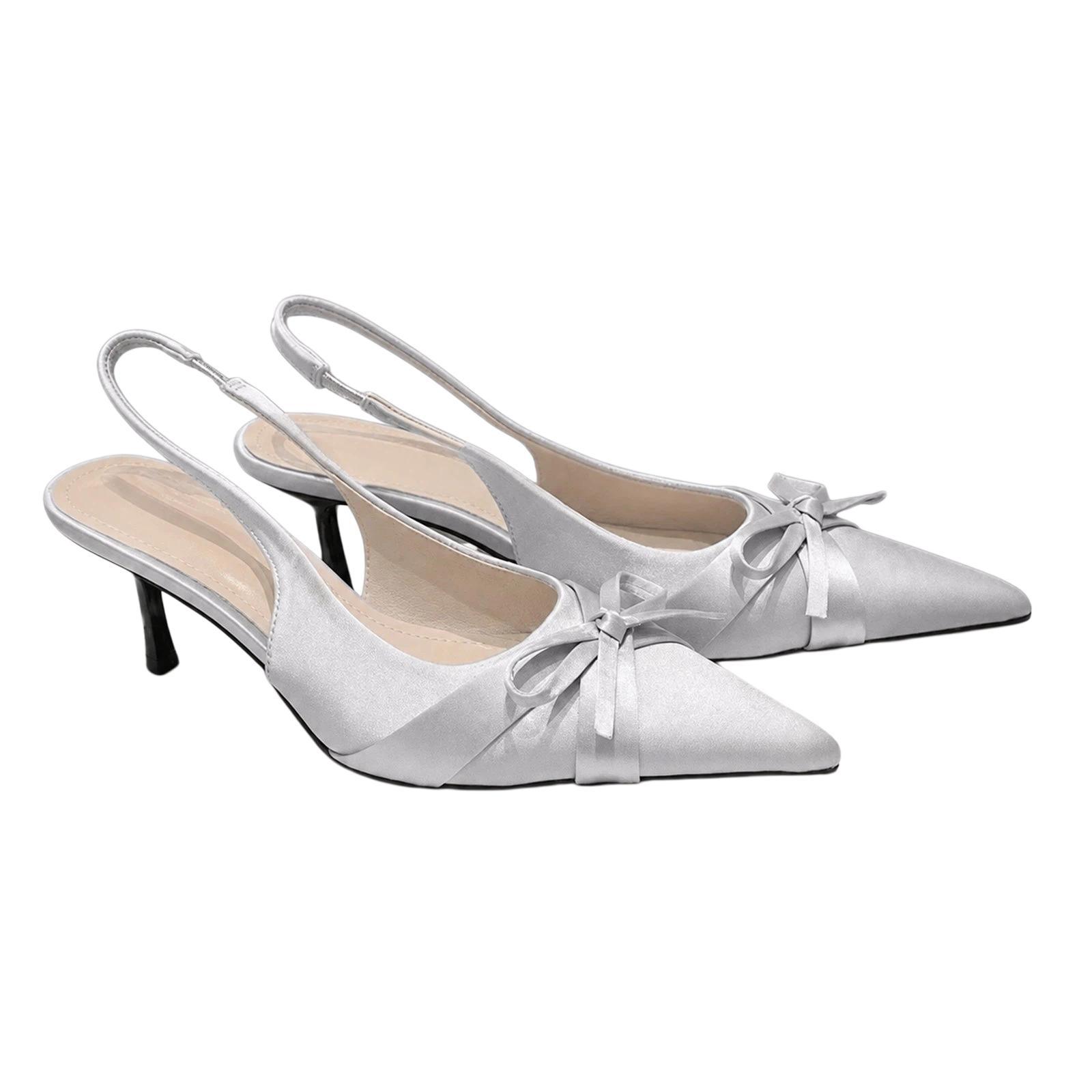 5cm Pointed Toe Backless Low Cut Stiletto Heels, Size: 35(Grey) - Shopkiz.com