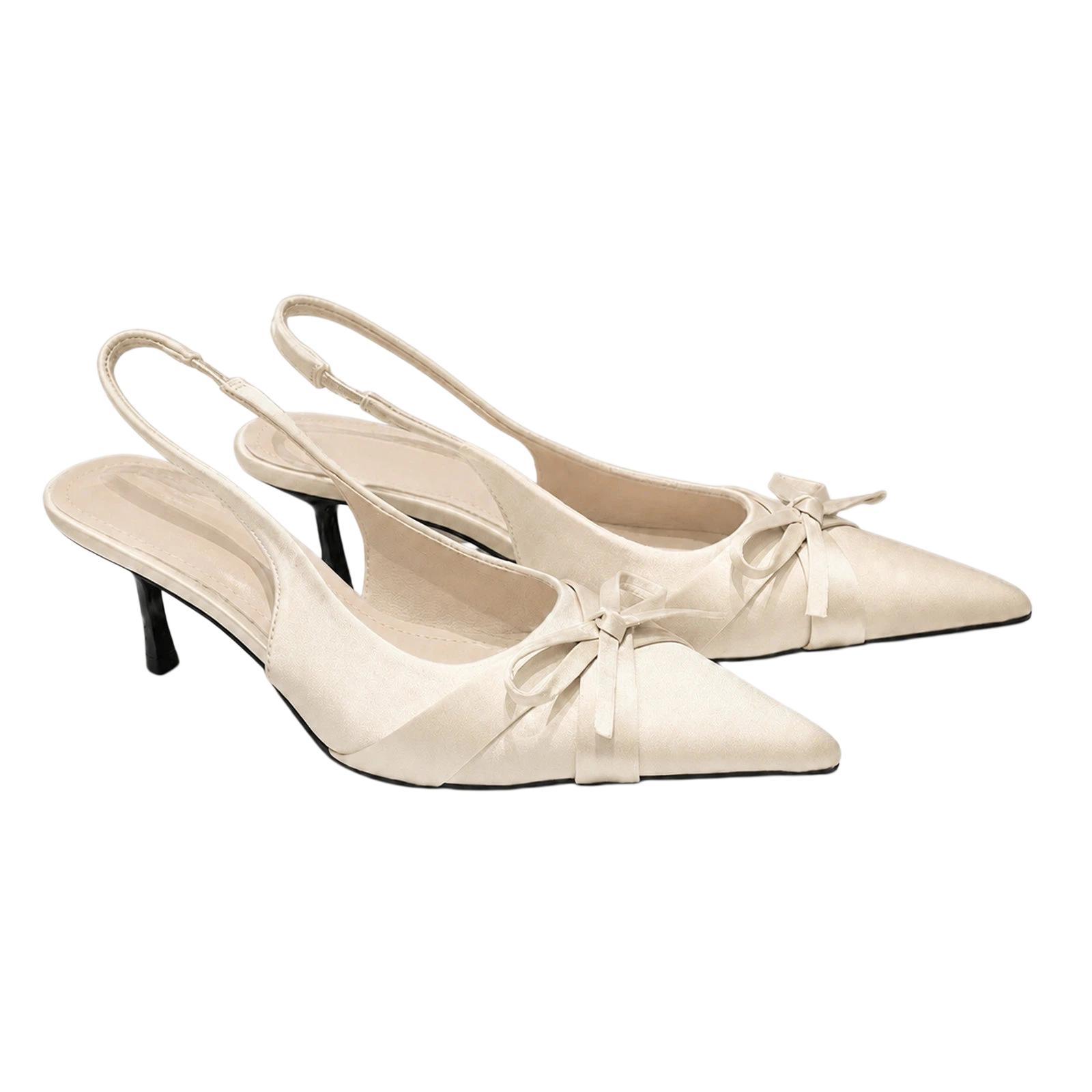 5cm Pointed Toe Backless Low Cut Stiletto Heels, Size: 35(Apricot) - Shopkiz.com
