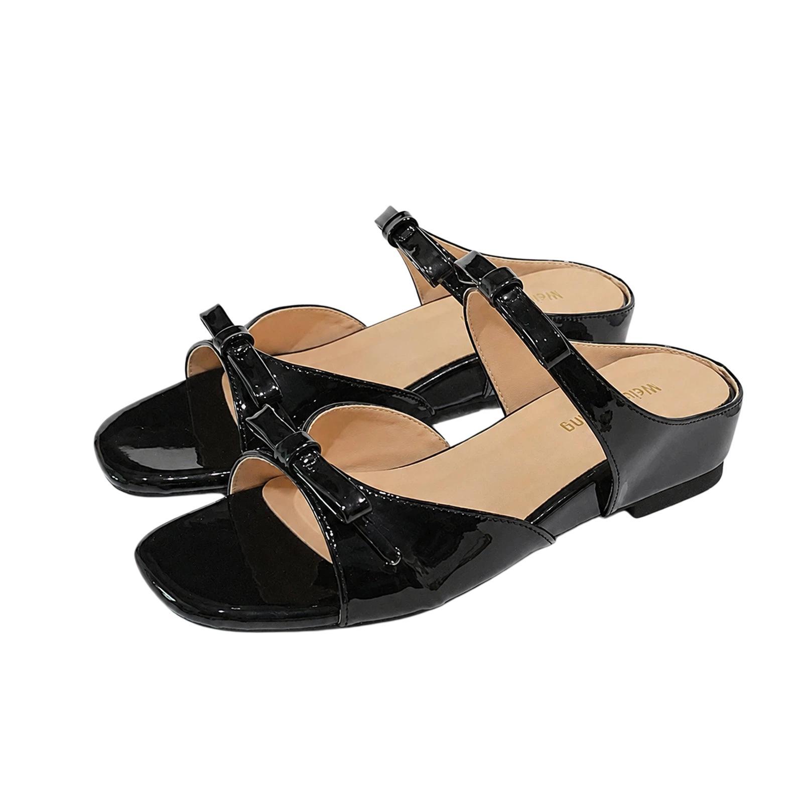 Women Summer Outdoor Square Toe Slippers One Strap Invisible Height Increase Sandals, Size: 38(Black) - Shopkiz.com