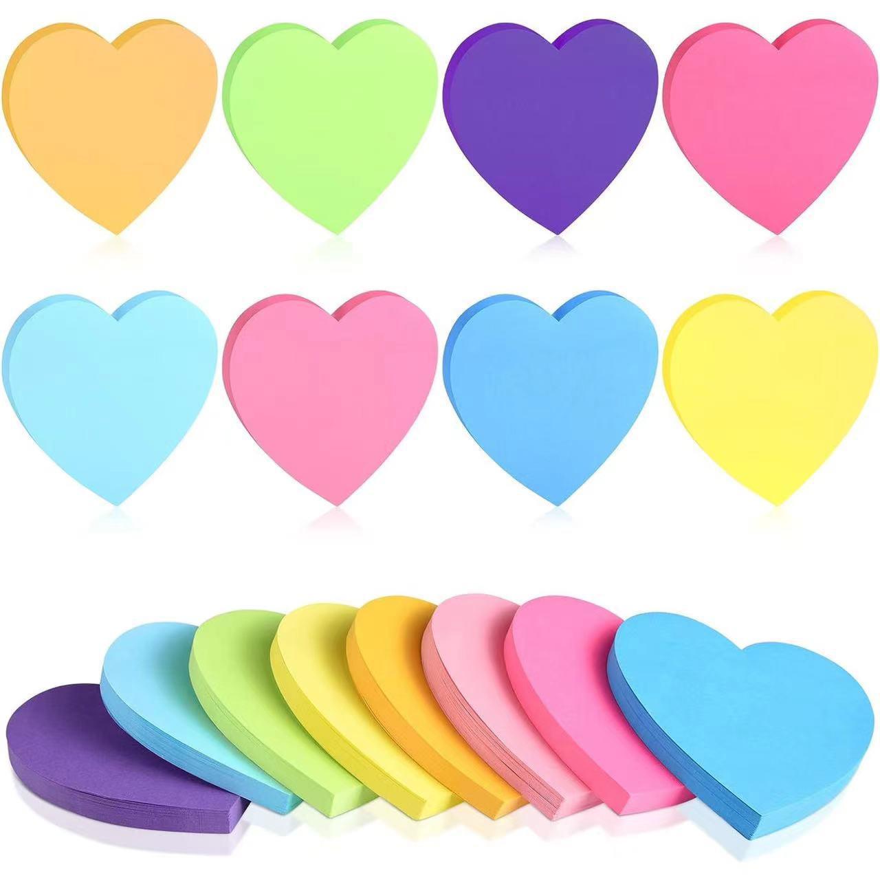 8 PCS/Pack Heart Shaped Sticky Notes Bulk Colorful Cute Self-Stick Memo Pads Bright Adhesive Notes - Shopkiz.com