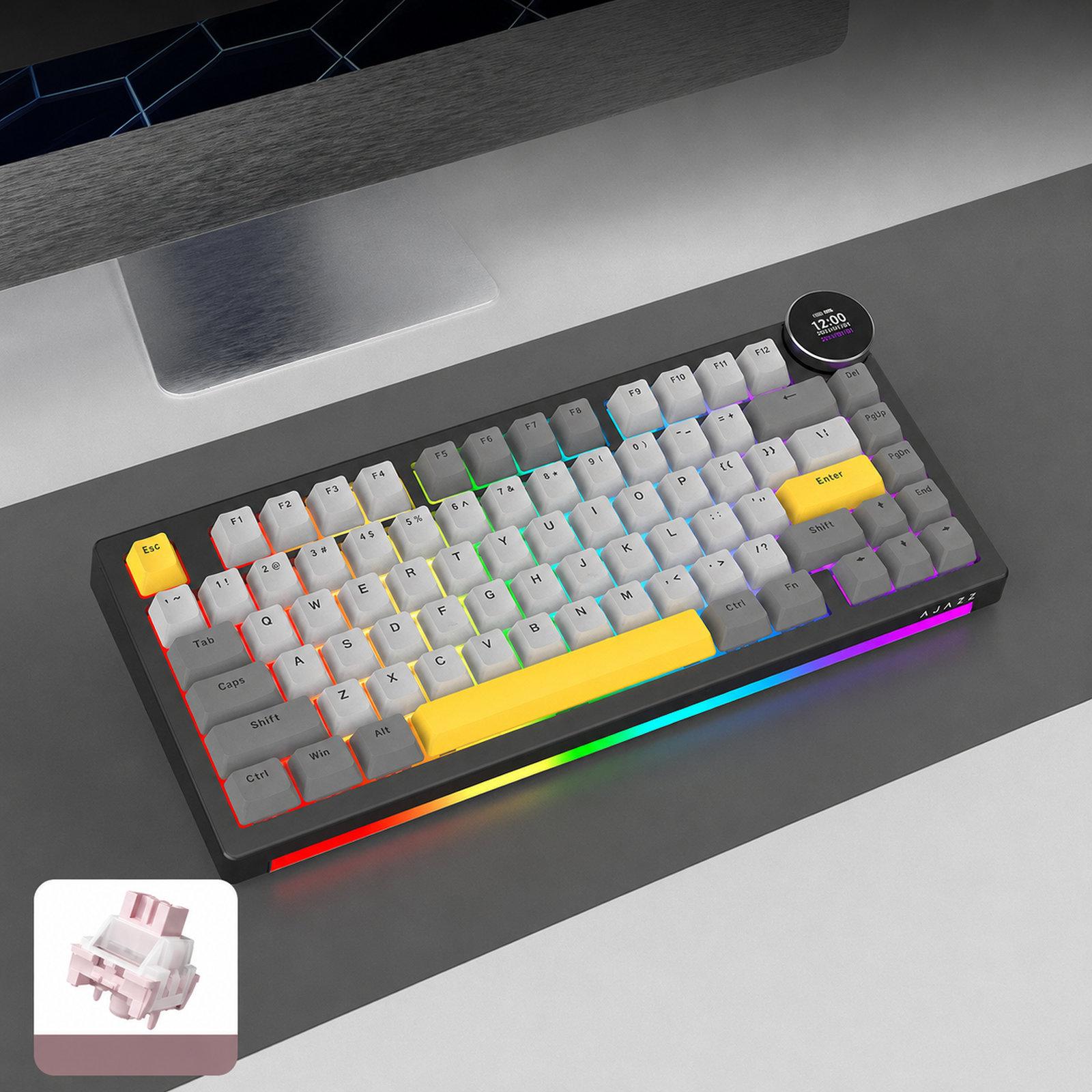 Ajazz AK820 V2 Wireless Mechanical Gaming Keyboard, Style: White Peach Switch Black Gray Yellow With Screen - Shopkiz.com