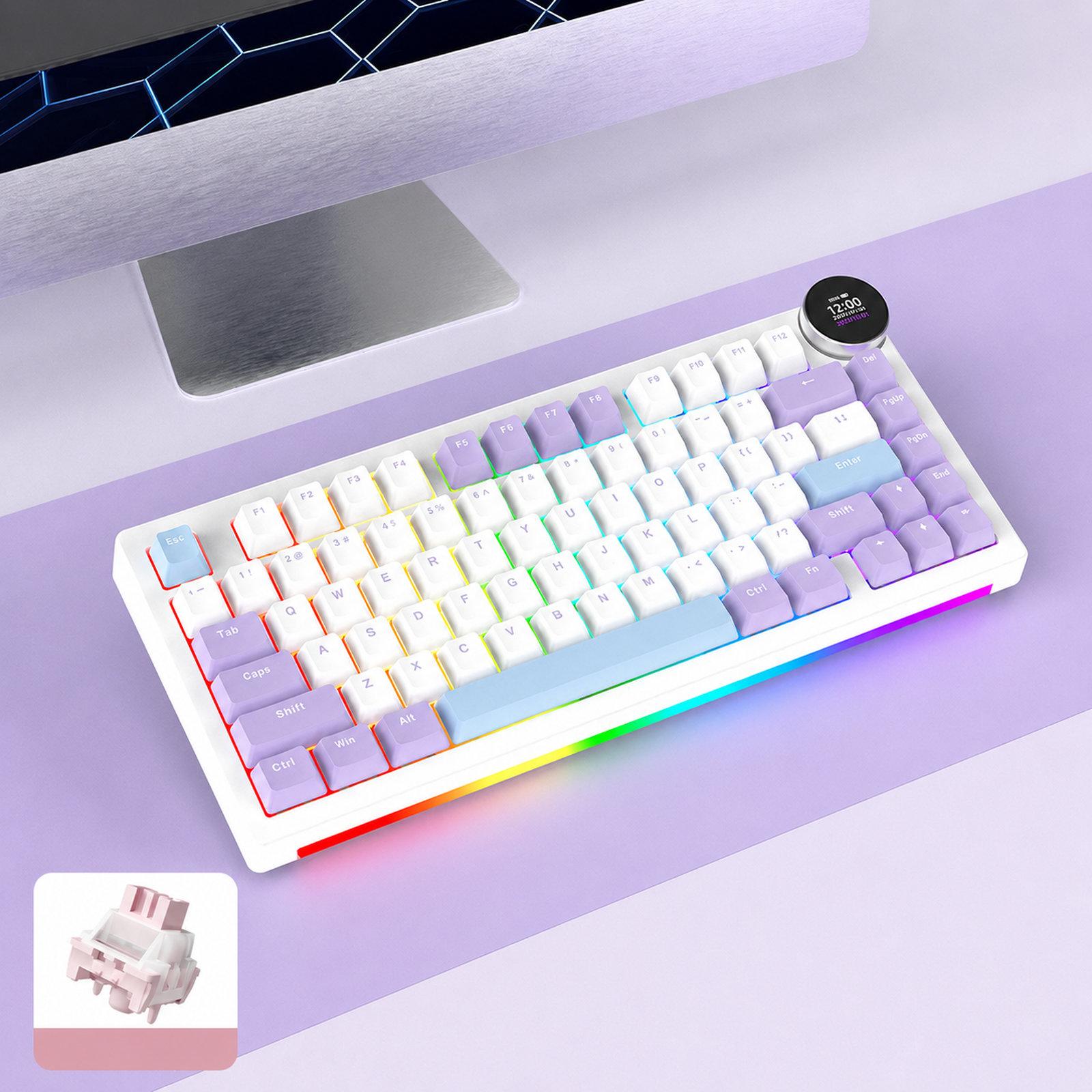 Ajazz AK820 V2 Wireless Mechanical Gaming Keyboard, Style: White Peach Switch Purple White Blue With Screen - Shopkiz.com