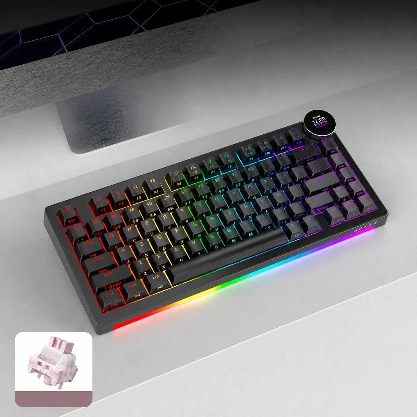 Ajazz AK820 V2 Wireless Mechanical Gaming Keyboard, Style: White Peach Switch Contour Black With Screen - Shopkiz.com