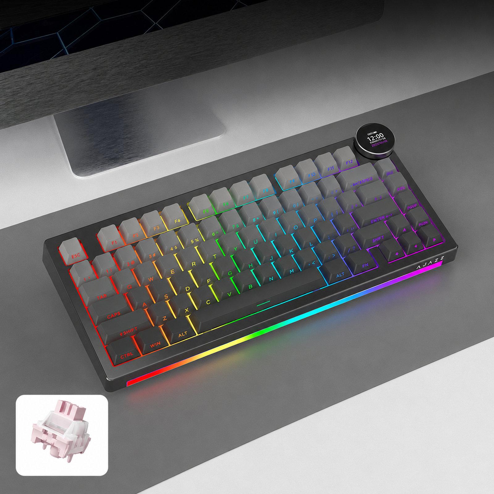 Ajazz AK820 V2 Wireless Mechanical Gaming Keyboard, Style: White Peach Switch Gradient Side Engraving Black Gray With Screen - Shopkiz.com