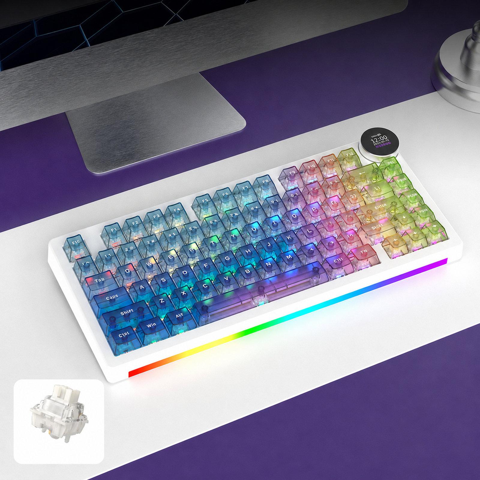 Ajazz AK820 V2 Pro Wireless Mechanical Gaming Keyboard, Style: Lychee Switch Transparent Gradient Colors With Screen - Shopkiz.com