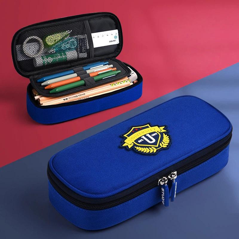 British Style Pencil Case Large Capacity 3-Compartment Pencil Pouch for Students(Bright Blue) - Shopkiz.com