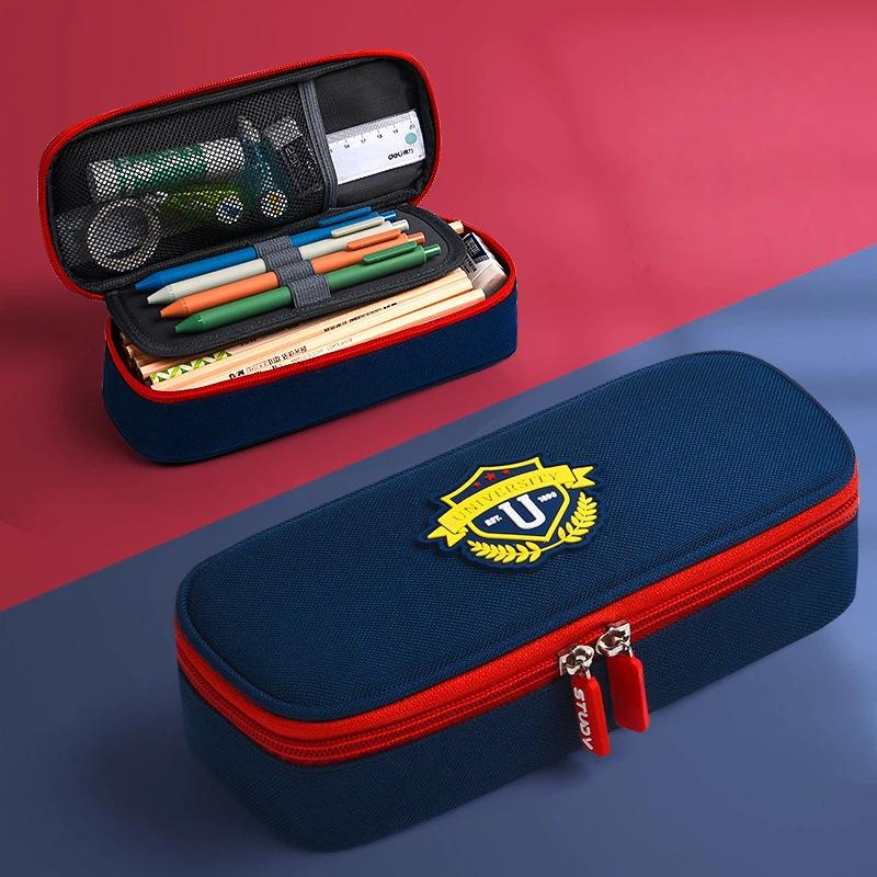 British Style Pencil Case Large Capacity 3-Compartment Pencil Pouch for Students(Sapphire)