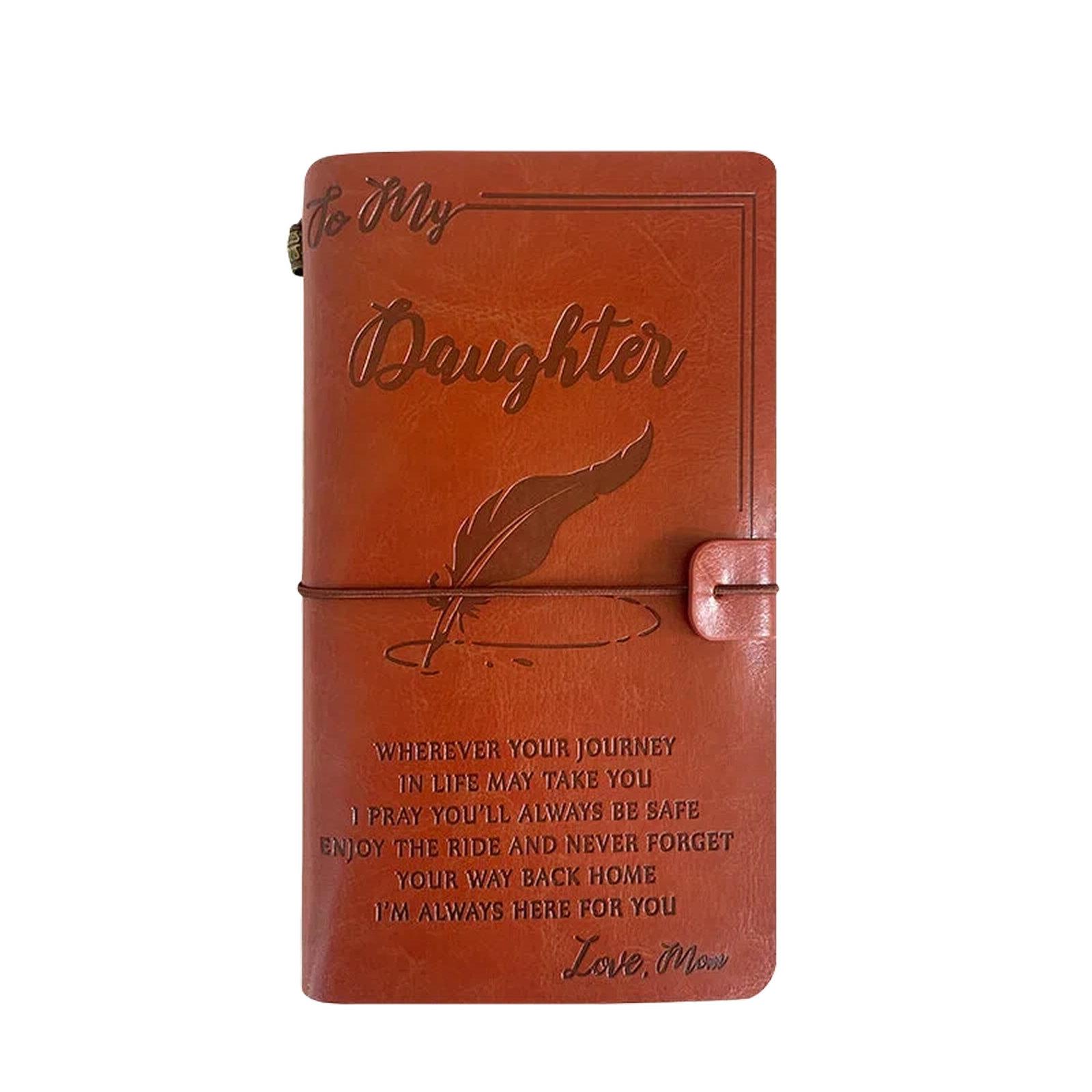 A6 Leather Refillable Journal Vintage Travelers Notebook with Engraved Quote, Style: Brown - Mom to Daughter (Leaf) - Shopkiz.com